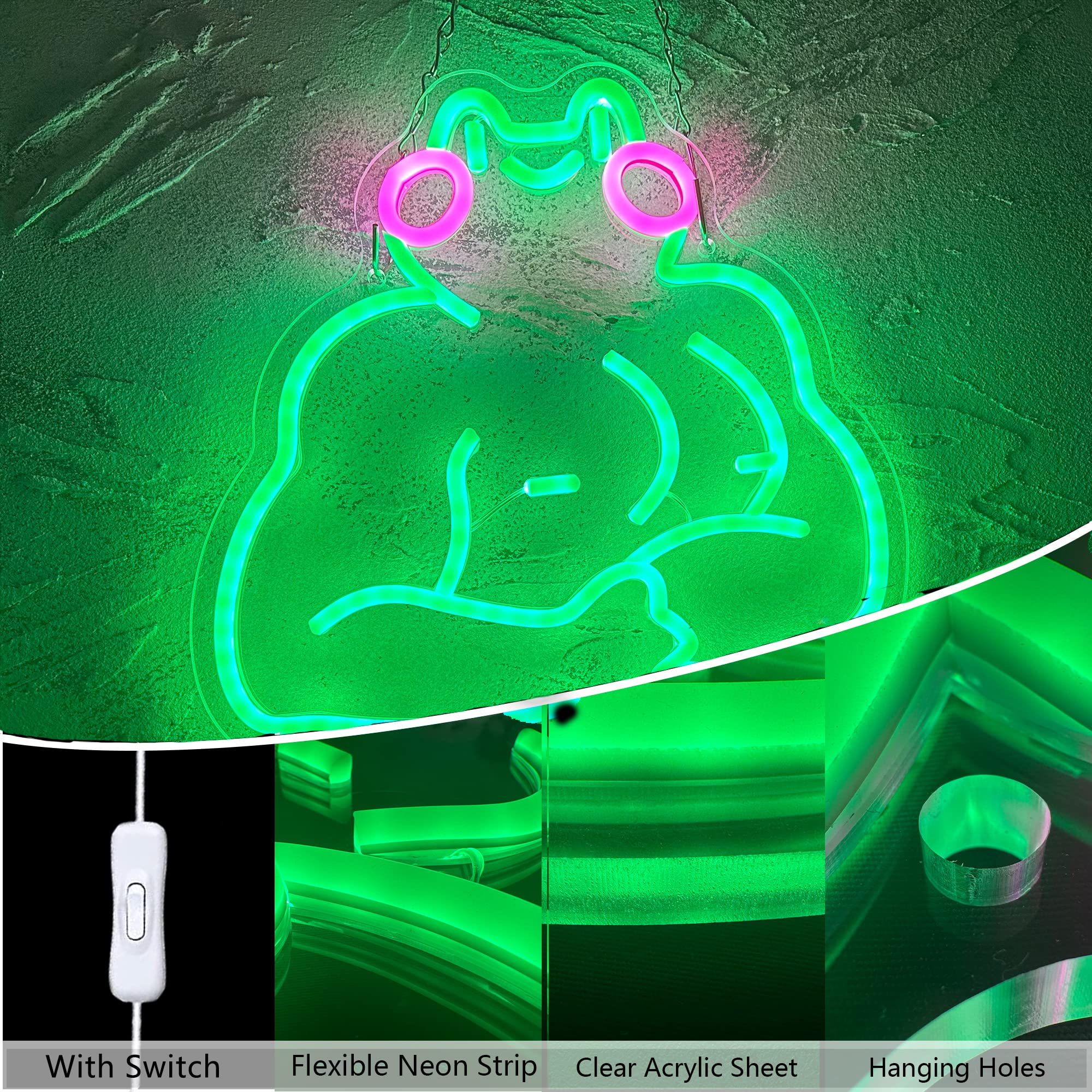 manimo Fitness Frog Neon Sign - LED Wall Art, 11.8x13 Inch, USB Powered, Blue/Pink/Yellow, Motivational Gym Decor