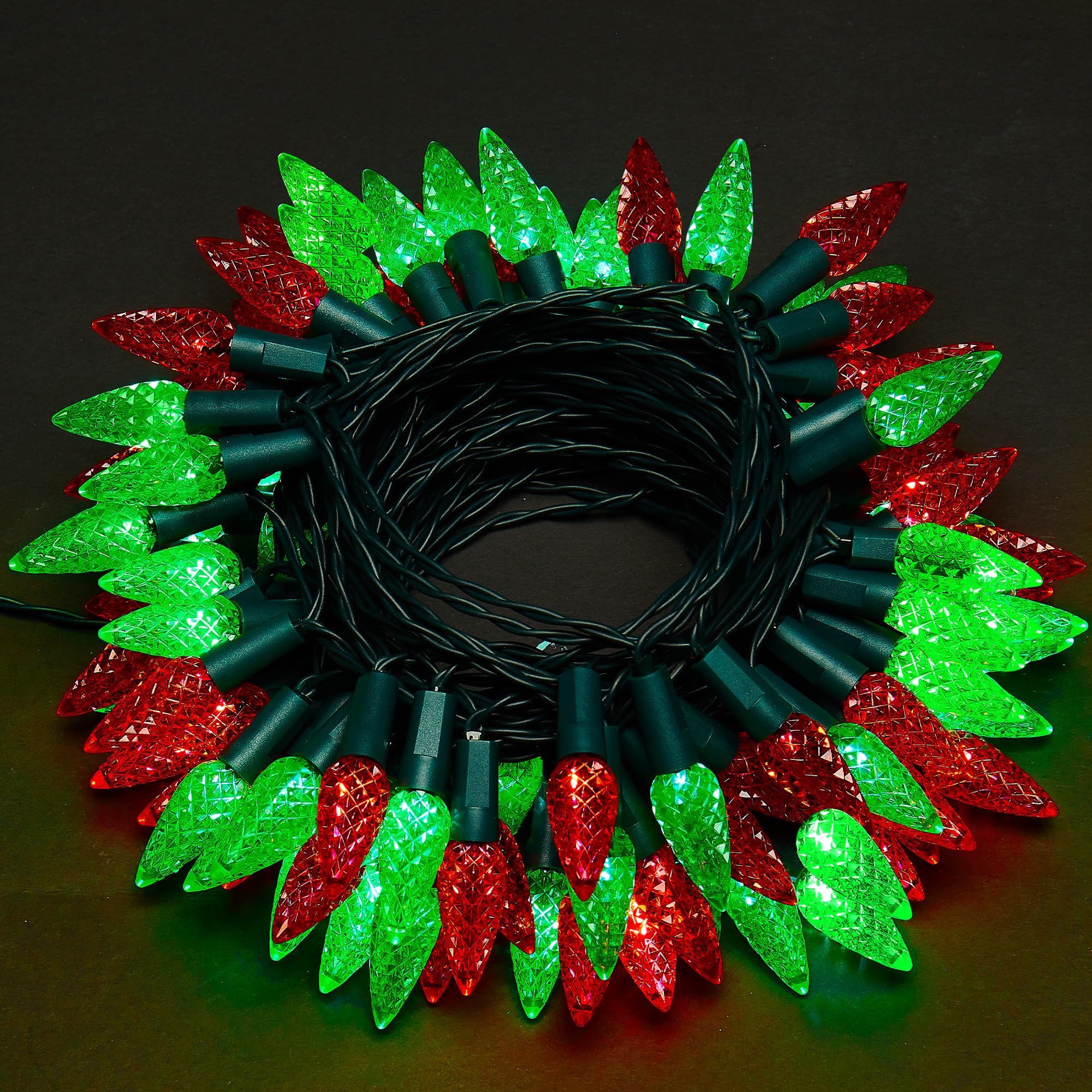 WBao Battery Operated Christmas Lights 60 LED 20ft  C6 Christmas String Lights with 8 Modes  Timer  Waterproof Design for Indoor Outdoor Trees  Wreaths  Fence  Stairs Xmas Decorations  Red Green