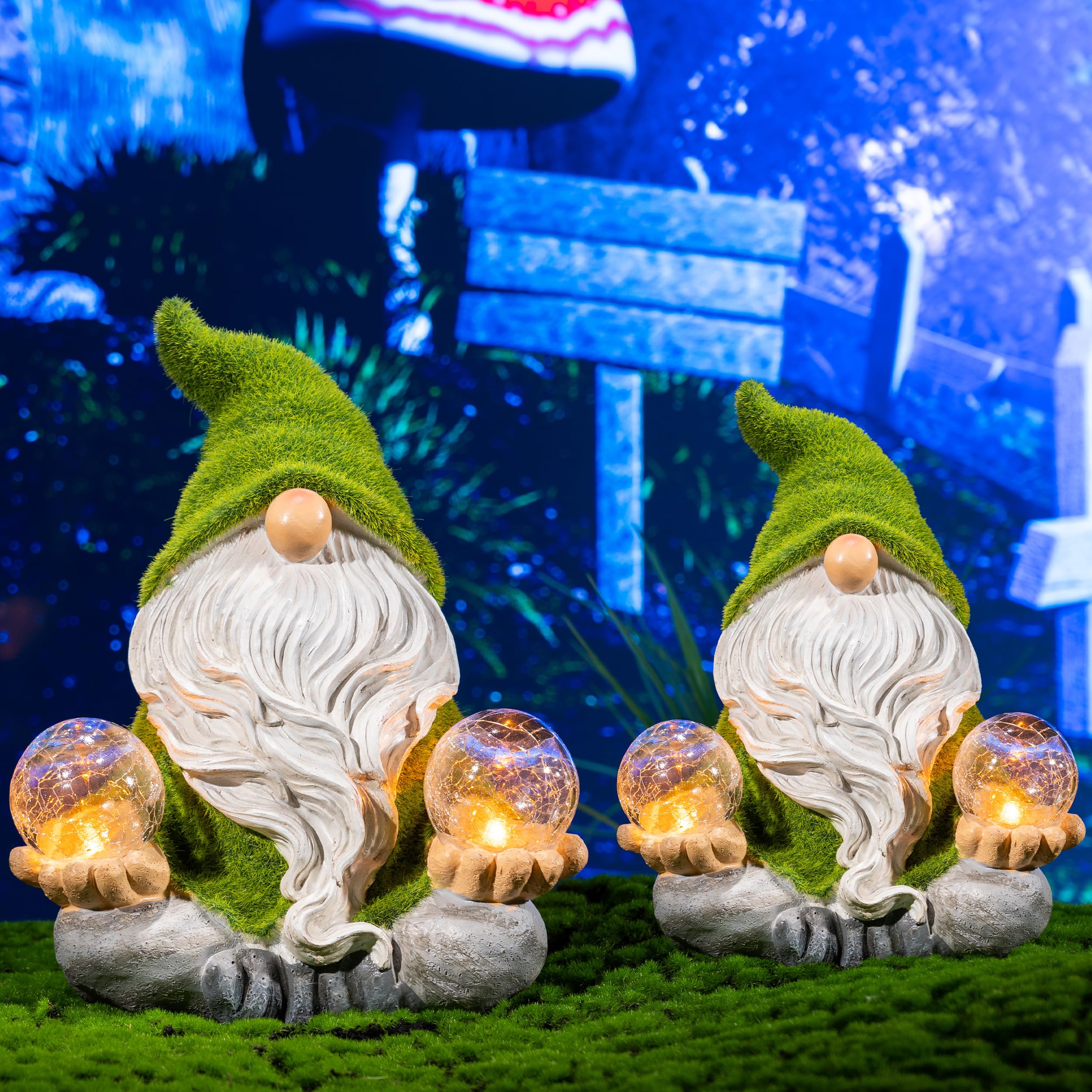 TERESAS COLLECTIONS Garden Gnome with Solar Lights, 8in Zen Decor, Green, Large