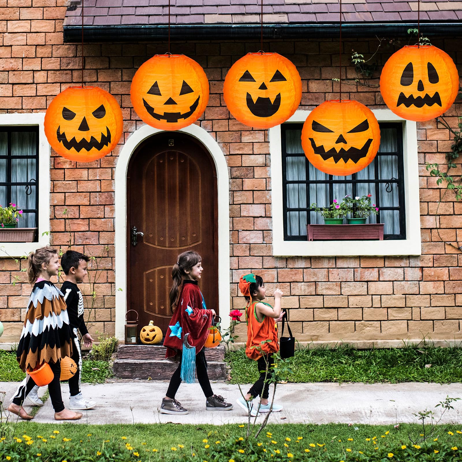 Retisee Halloween Pumpkin Lanterns - 20 Pcs 8 Inch Orange Paper Jack O' Lanterns for Indoor/Outdoor Decor