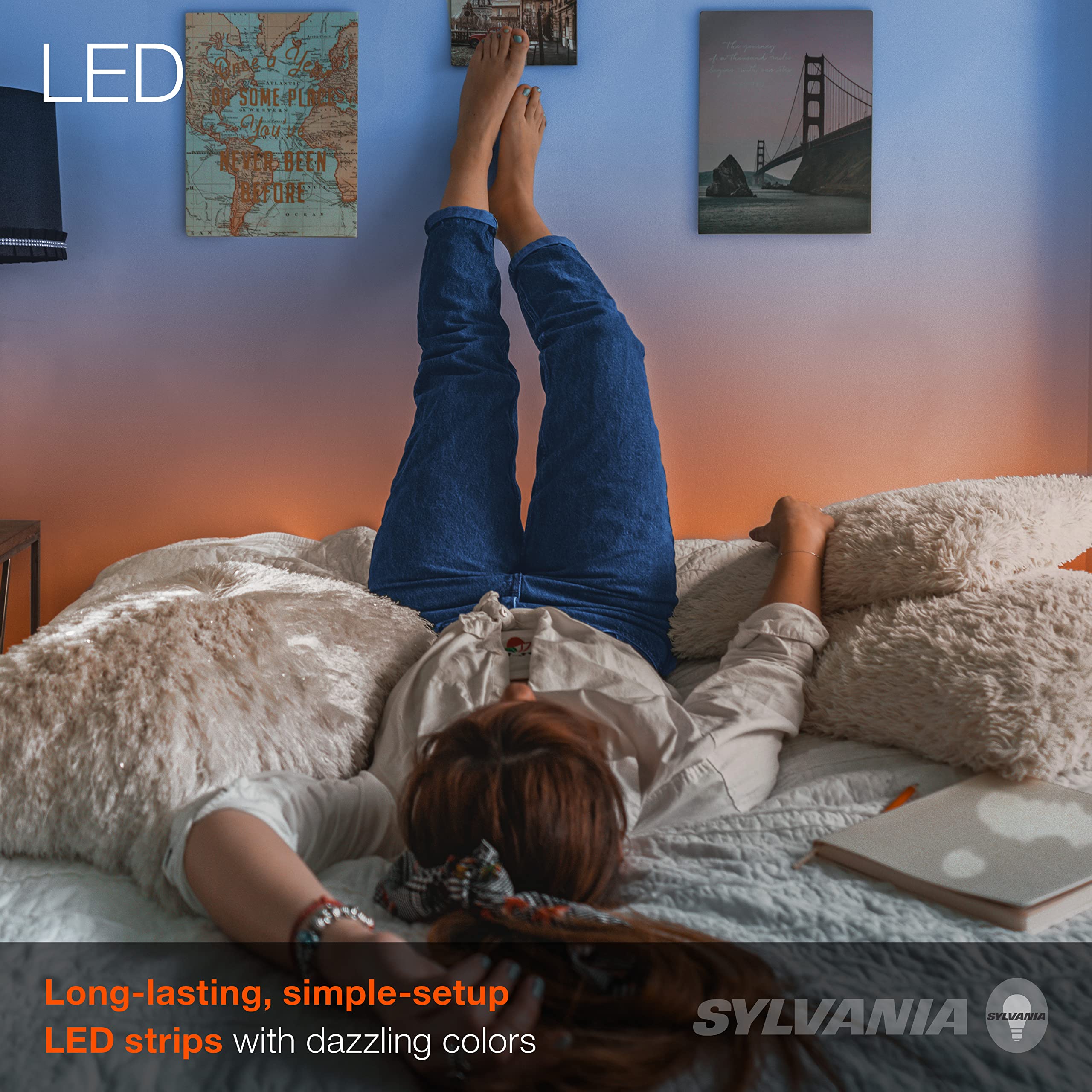 LEDVANCE Sylvania 32ft RGB Flexible Light Strip Kit, 16 Colors, IR Remote, Indoor Use, Plastic, Model 65636, White