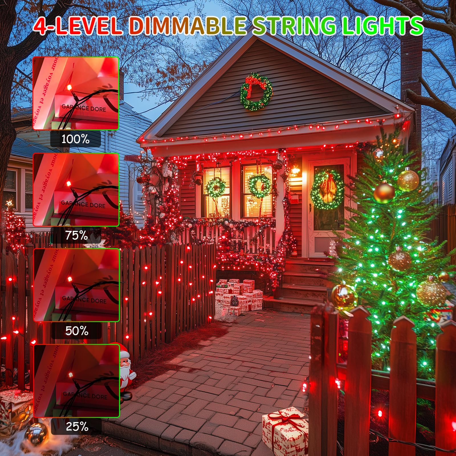 JMEXSUSS 200 LED Christmas Lights, 66ft Red and Green, 11 Modes, Waterproof, Connectable, Model EXS-S-0200-R