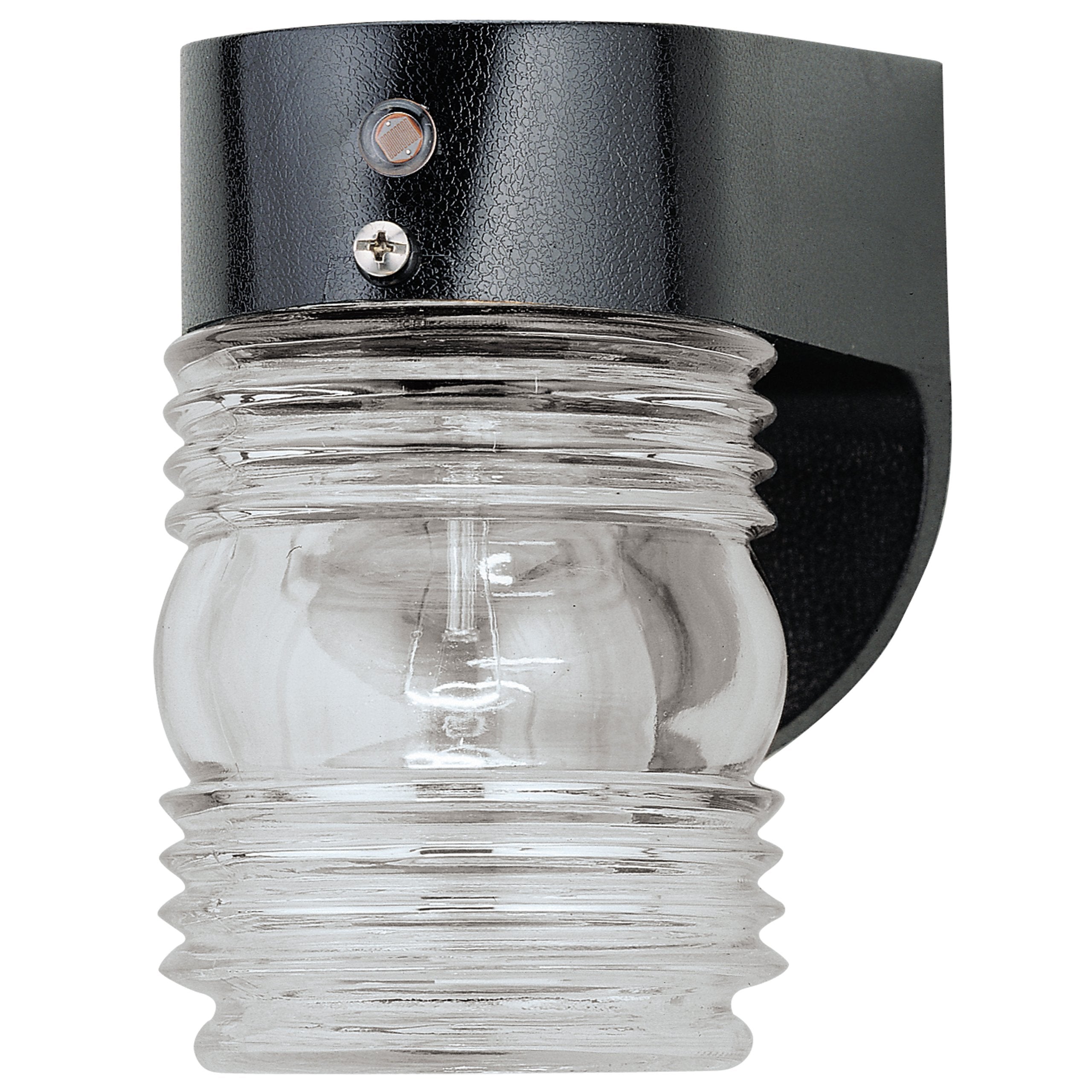 Westinghouse 6694900 Traditional One-Light Outdoor Jelly Jar Wall Fixture with Dusk to Dawn Sensor, Black Finish on Polycarbonat