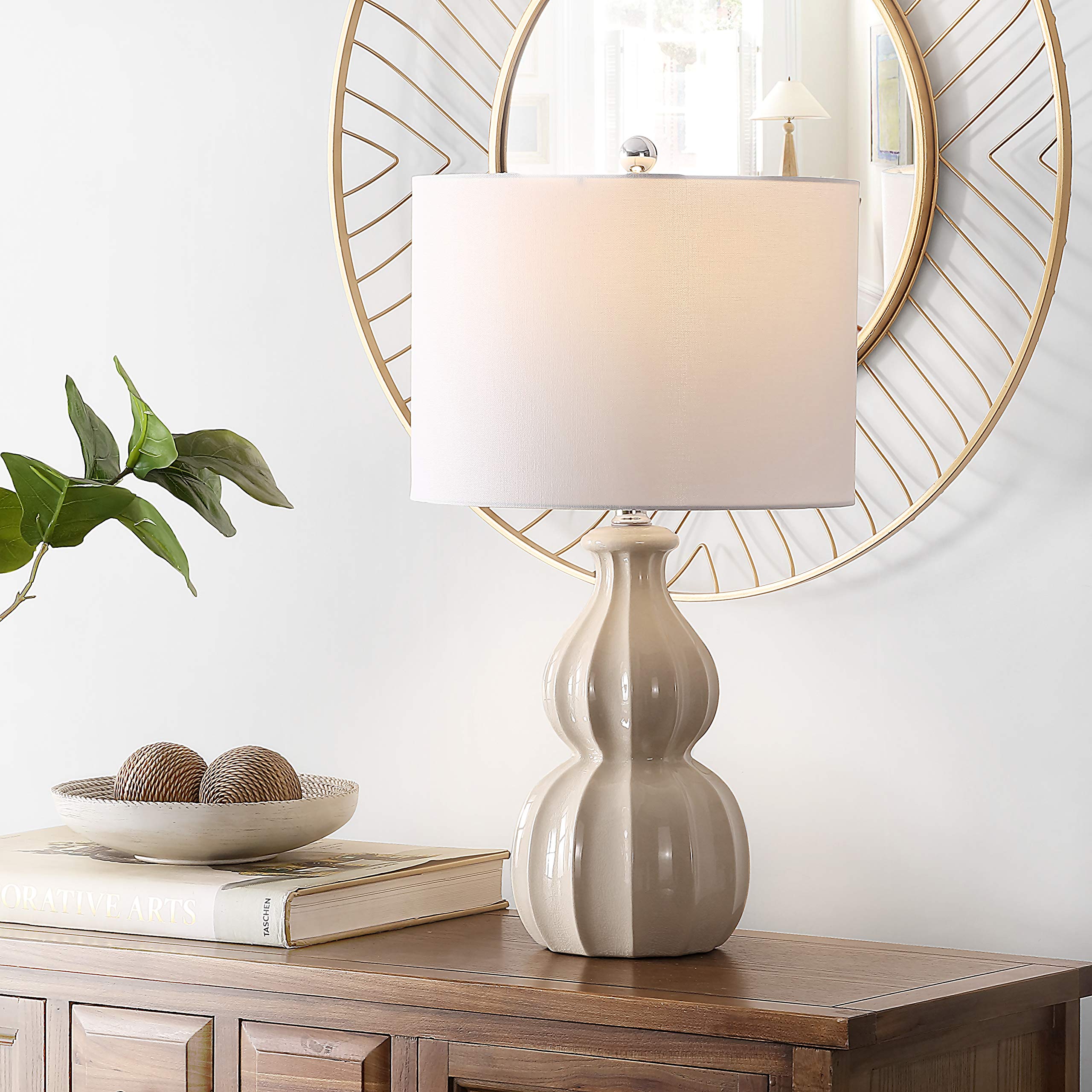 SAFAVIEH Lighting Collection - Wade Ivory Double Gourd Ceramic Table Lamp, 26-Inch Accent Lamp for Bedroom, Living Room, Home Of