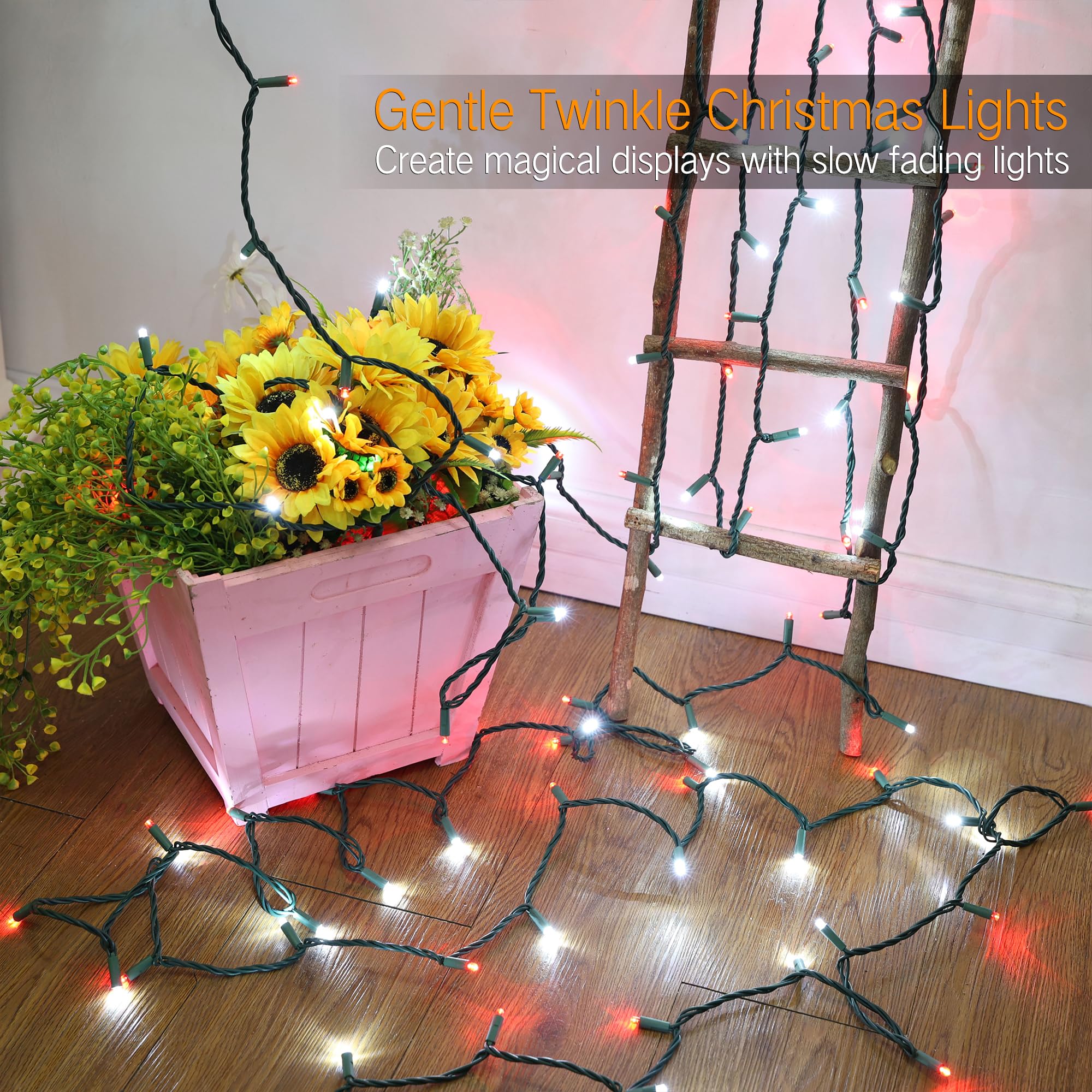 Brizled Red & White Christmas Tree Lights, 33Ft 100 Led 5Mm Wide Angle Gentle Twinkle Christmas Lights, 120V Ul Certified Connectable Christmas String Lights Outdoor Xmas Light For Christmas Tree Home