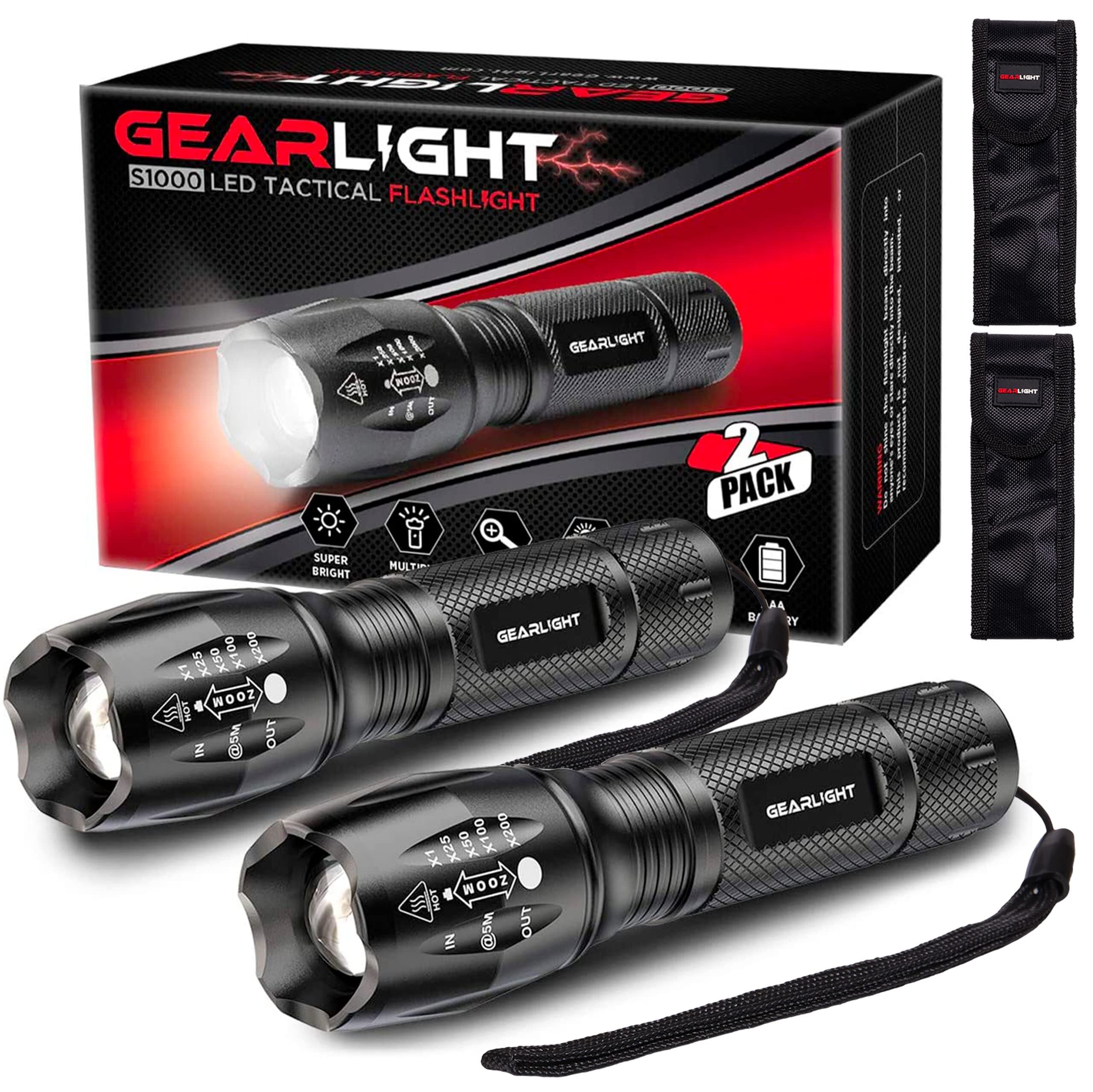 GearLight Mini LED Flashlights - 5 Modes, Zoomable Beam, Aluminum, S1000 Model, 2 Pack