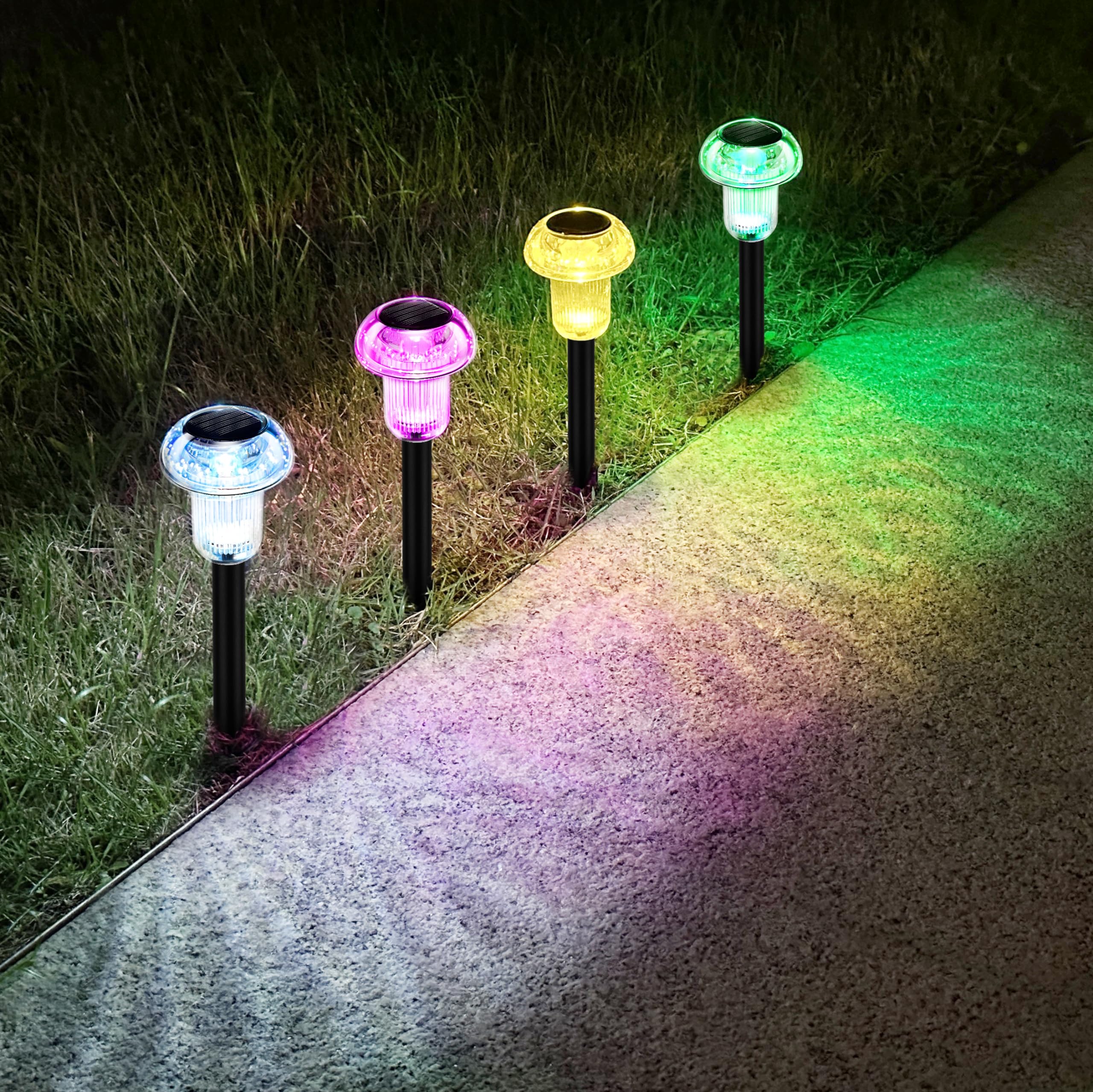 COZY-PAVILION Solar Pathway Lights, 4-Pack Multi-colored LED, Waterproof Garden Decor, Model SLMM-0S4