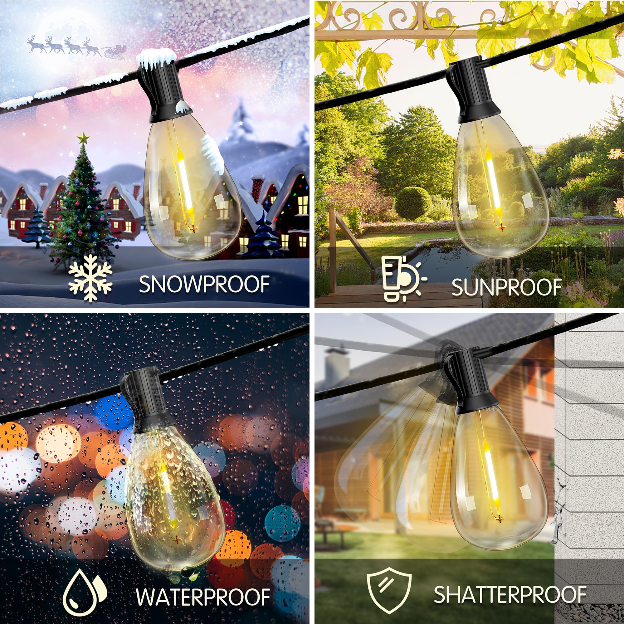 DAYBETTER Solar String Lights 60FT Outdoor Waterproof with Remote & USB Port Dimmable 18+1 LED Black