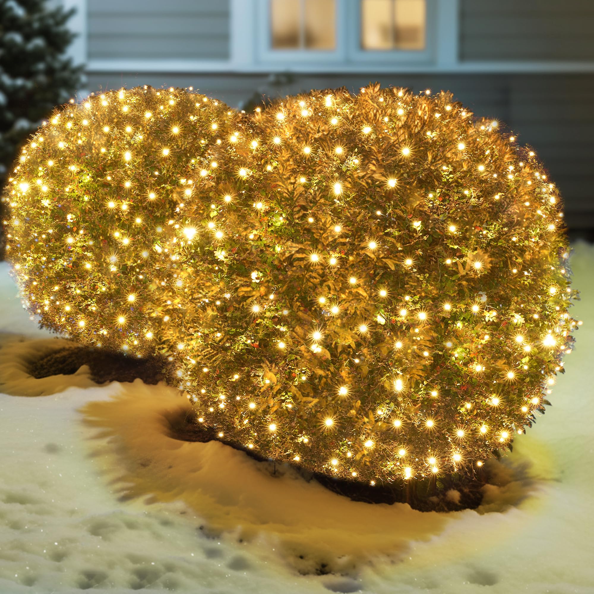 Sylampow LED Christmas Net Lights 120LED 6ftx5ft Warm White Connectable Mesh Lighting for Outdoor Indoor Decorations