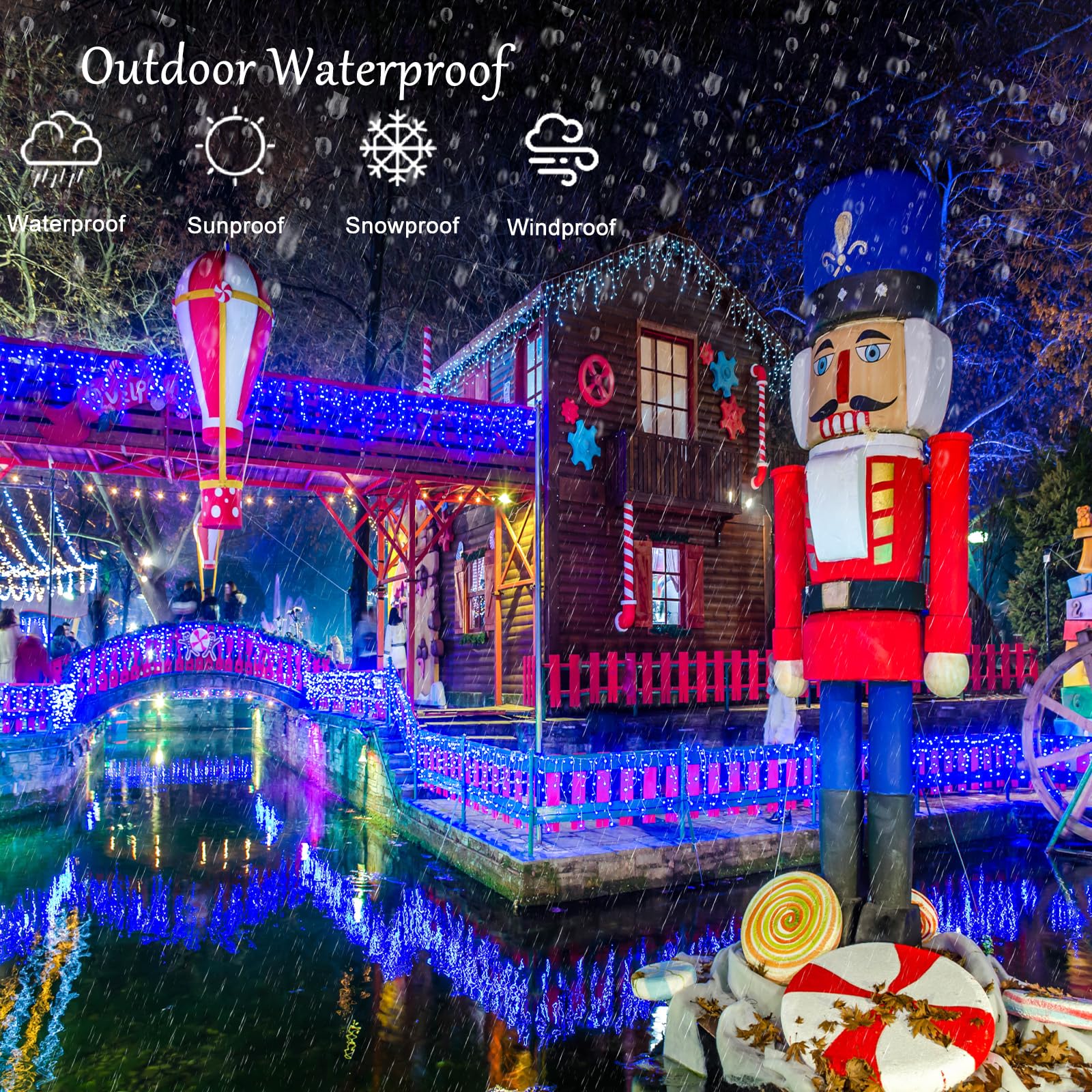 Vivideal Icicle Christmas Lights, 33ft 400 LED, Blue, Waterproof, 8 Modes, Indoor/Outdoor, Model BG-CL3M3-306L01