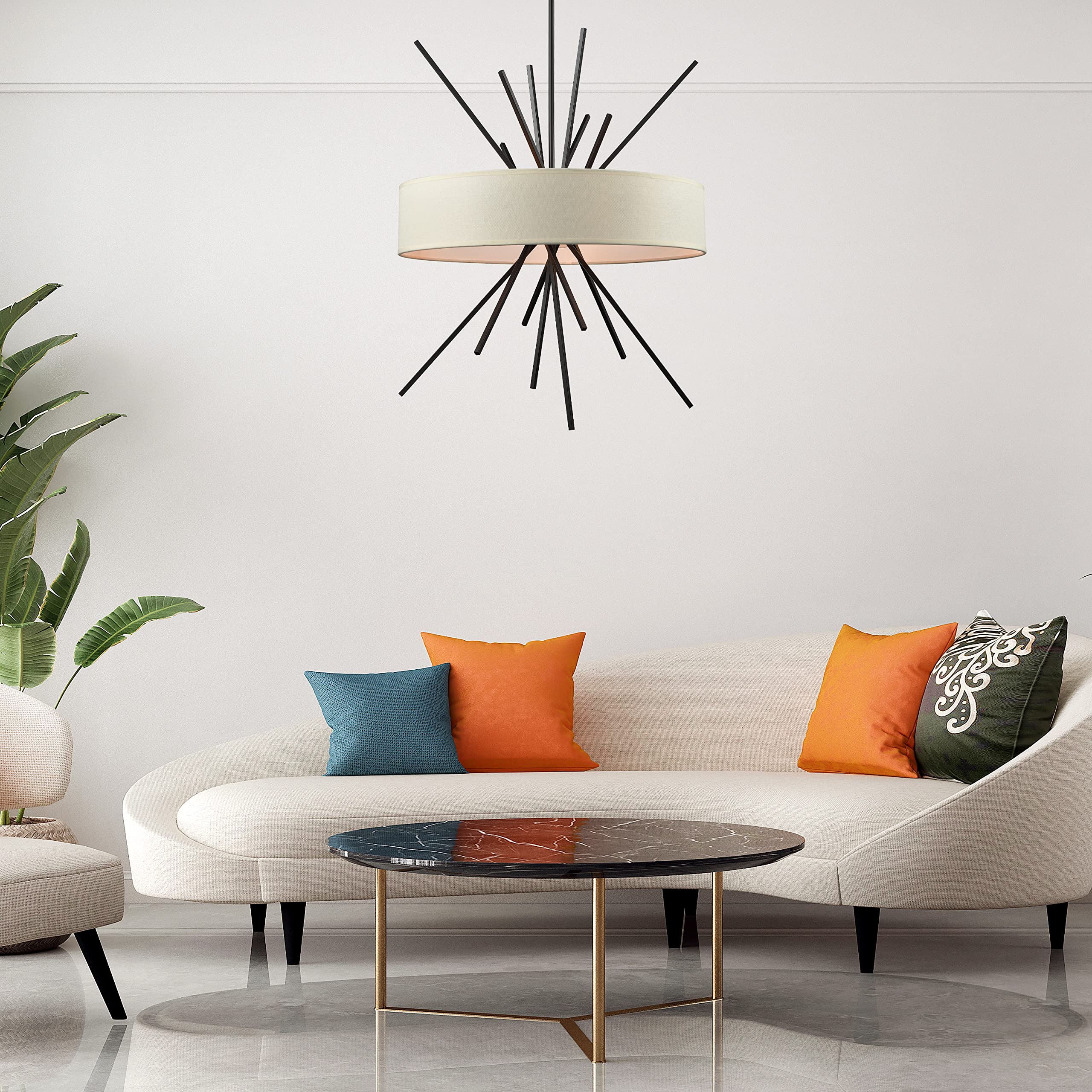 Elk Lighting Xenia 5-Light Chandelier, Oil Rubbed Bronze With Beige Fabric Shade, 25W X 32H