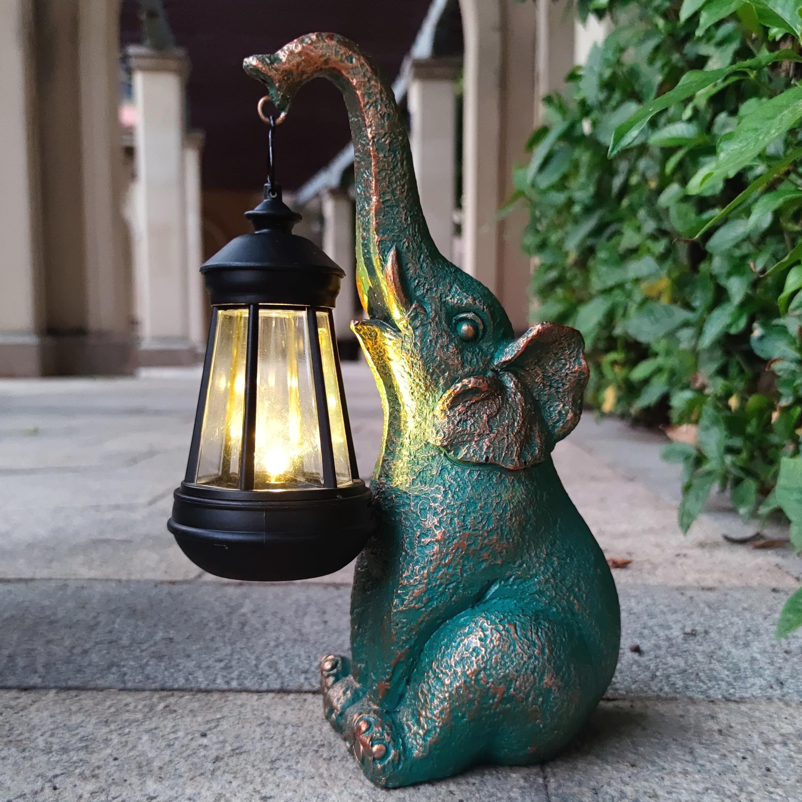 RCTTICUU Elephant Garden Statue Outdoor D  cor with Solar Lights Lantern,Elephant Solar Light Figurines Outside Decorations for 