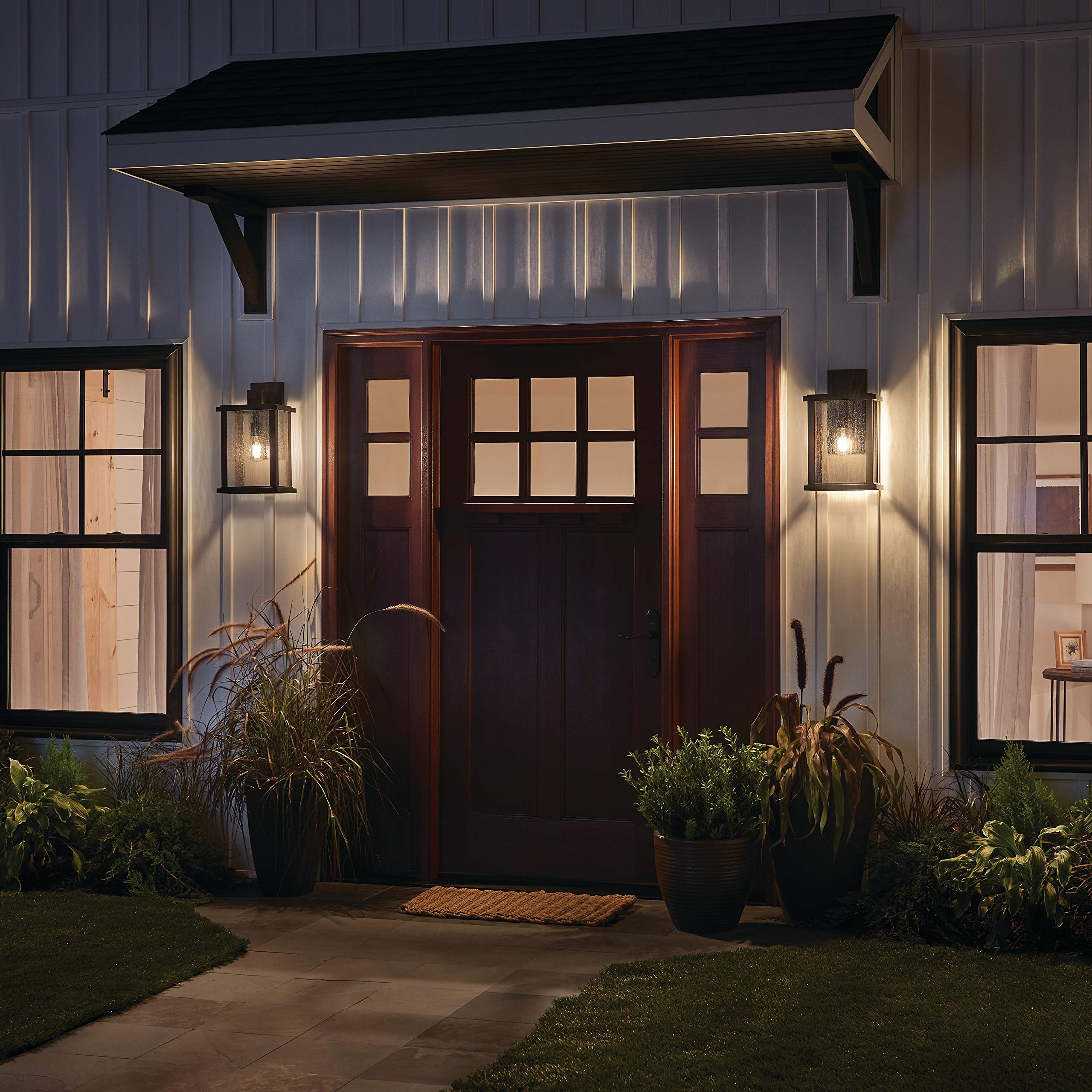 Kichler Marimount Outdoor Wall Light, 1-Light, Clear Seeded Glass, 17inH x 10inW, Black, Model 59018BK