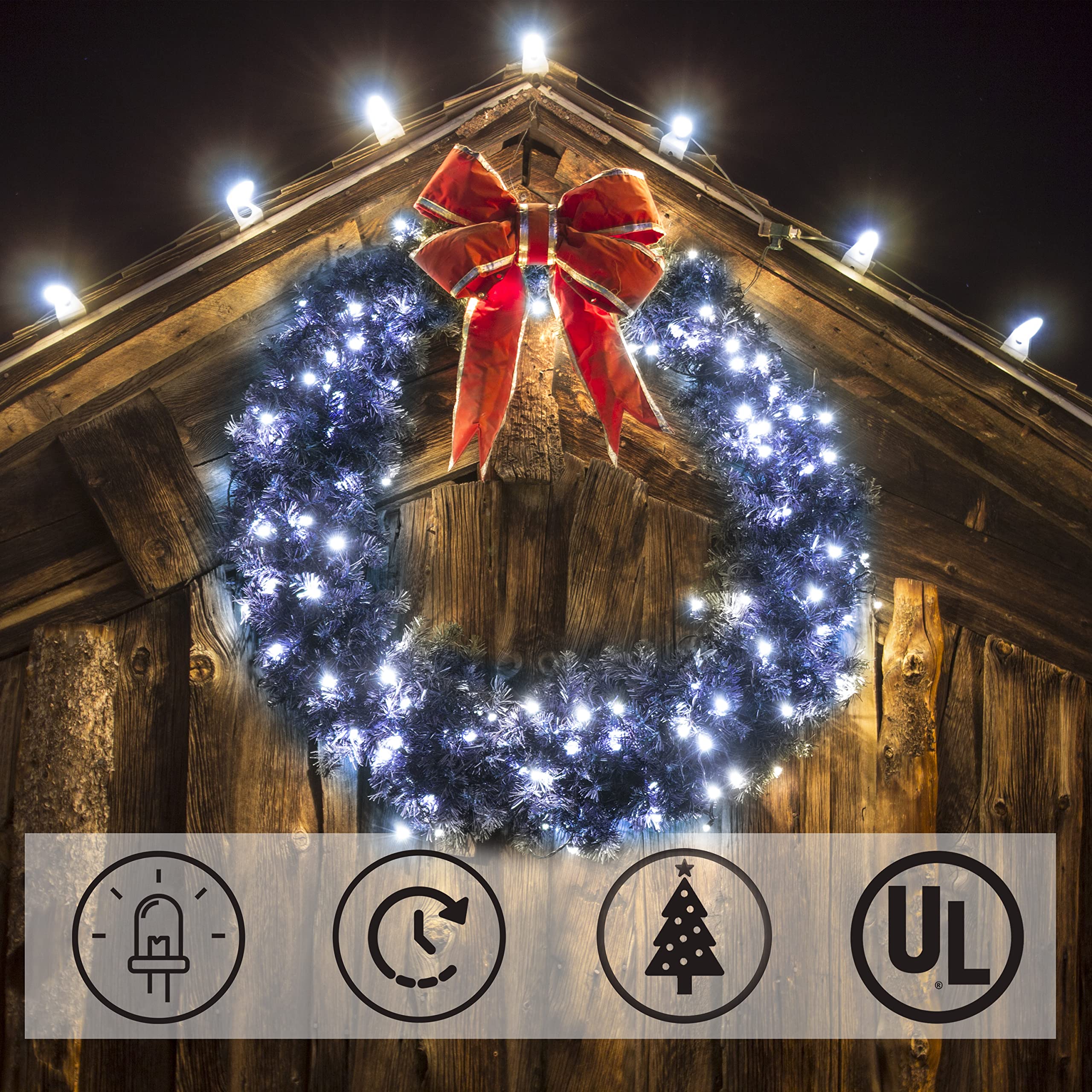 Holiday Essence 100 LED Christmas String Lights Set, 26.9 Ft, Cool White, Indoor/Outdoor, UL Certified, Model YOS100/2SW-MC