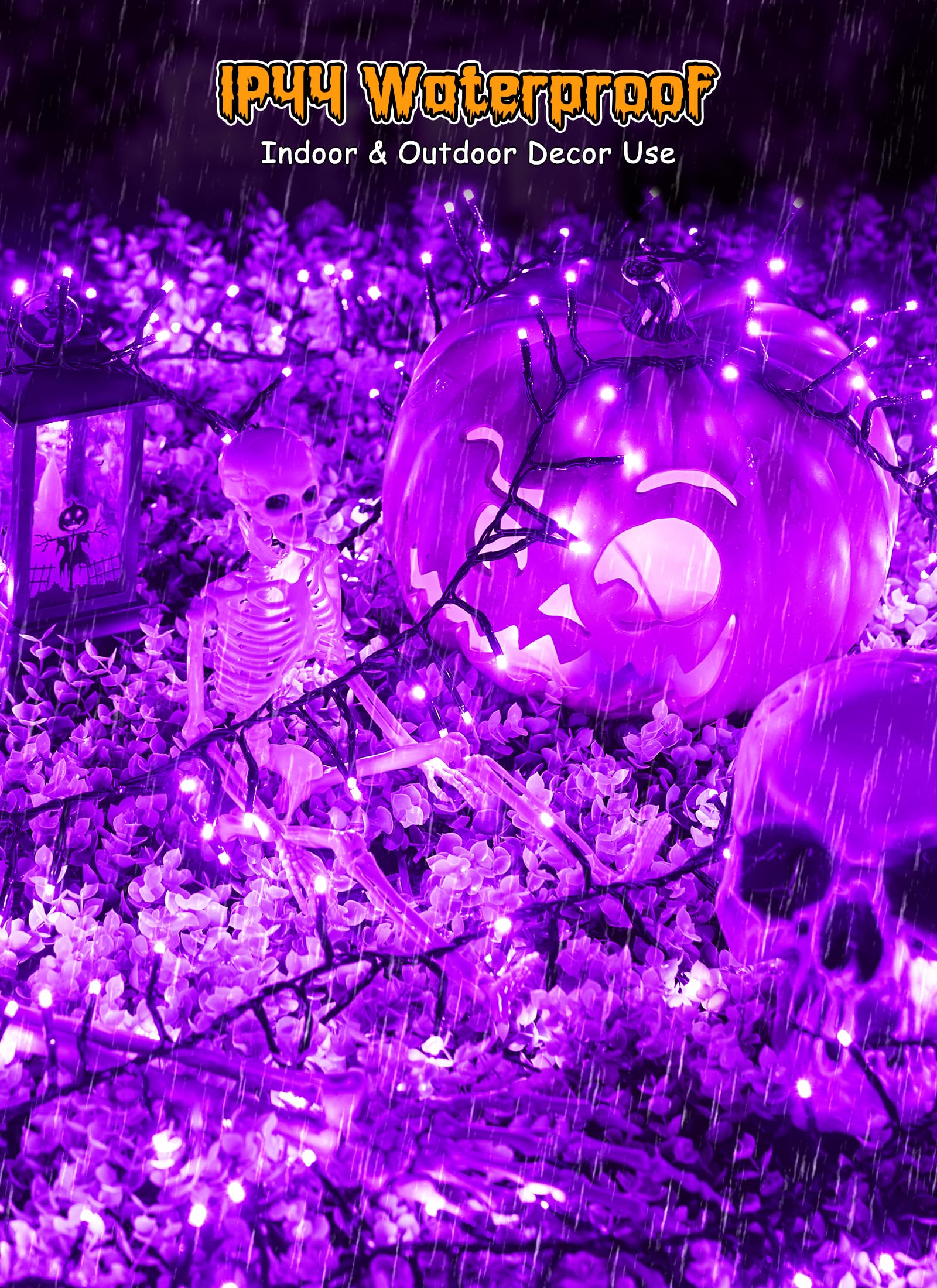 Brightown 10Ft 120 Led Halloween String Lights Battery Operated Outdoor, Purple Halloween Cluster Lights, 8 Modes Timer Waterproof Twinkle Fairy String Lights For Indoor Halloween Decorations