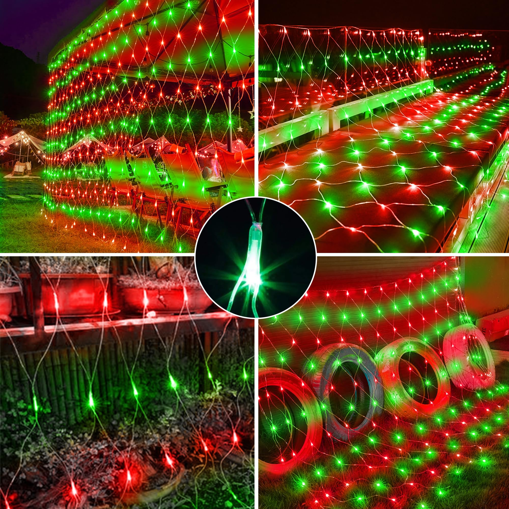 198 Led 9.8 Ft*6.6 Ft Net Lights Plug In  8 Lighting Modes Mesh Light Connectable  Waterproof Christmas Net Lights Outdoor For Bushes  Wedding  Holiday  Garden  Xmas Tree Decorations(Red And Green)