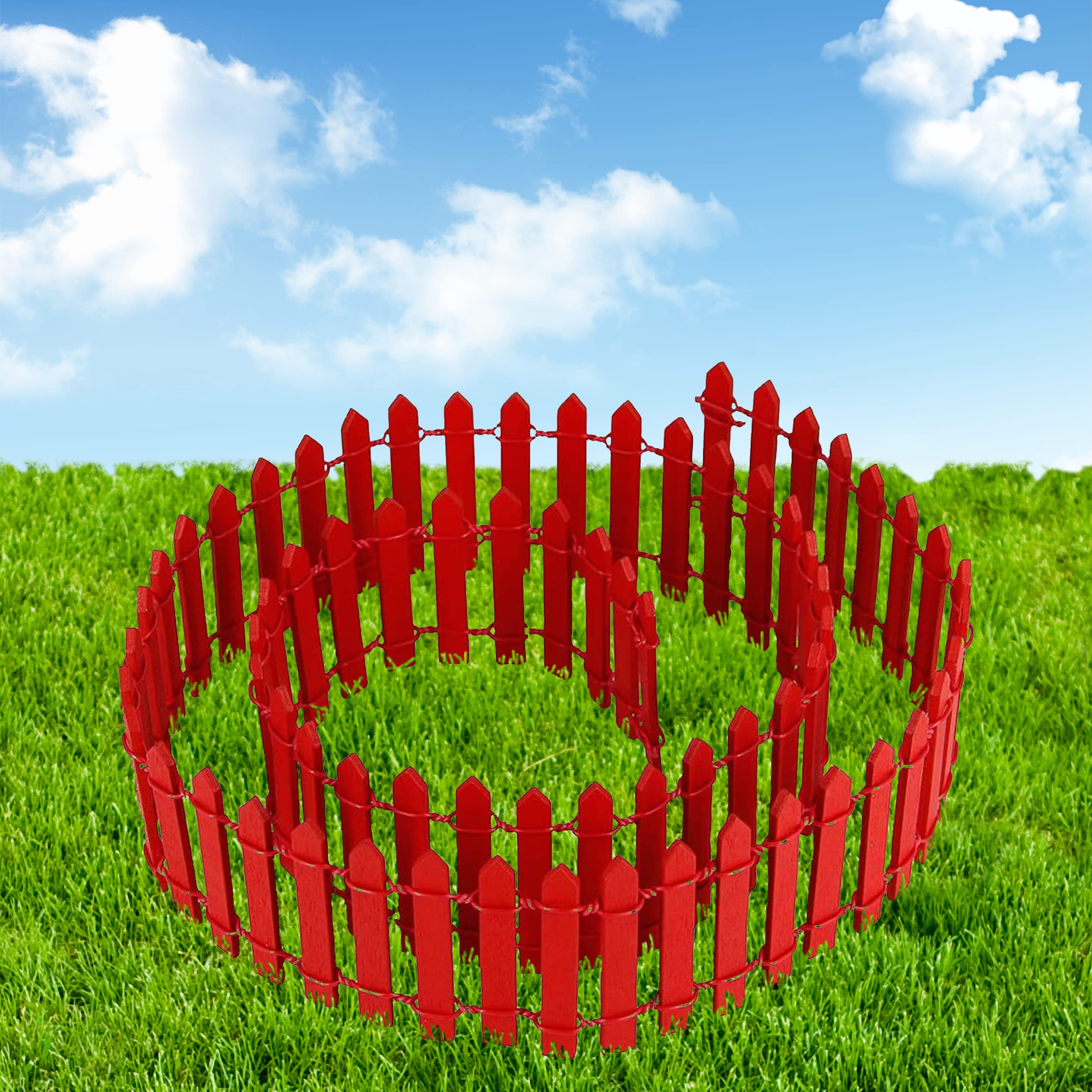 Robkea 36&quot; Mini Fairy Garden Fence With 40Ft Waterproof Led Solar String Lights - Red