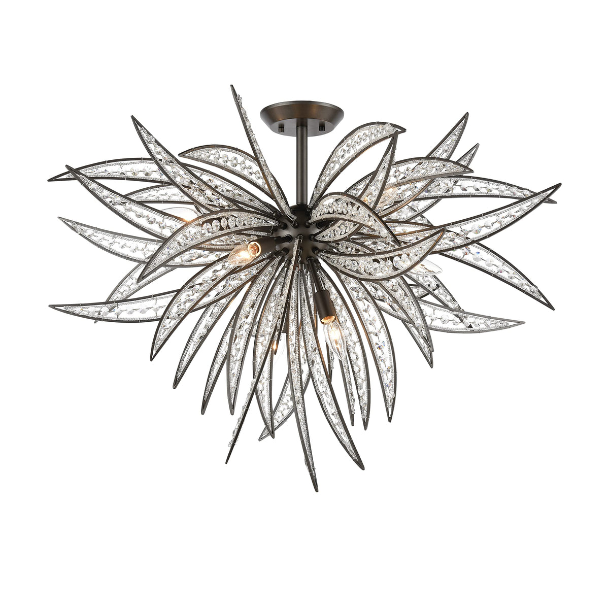 Elk Lighting Naples 8-Light Semi Flush Mount, Dark Graphite With Clear Crystal