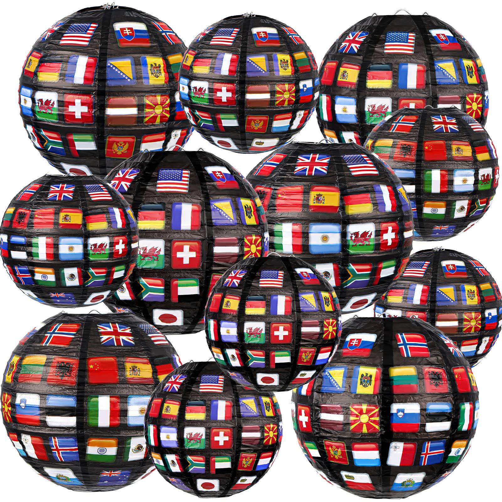 Hortsun 12 Pieces Flags of All Nations Paper Hanging Lanterns sport Decorations for Birthday Party International World Party Dec