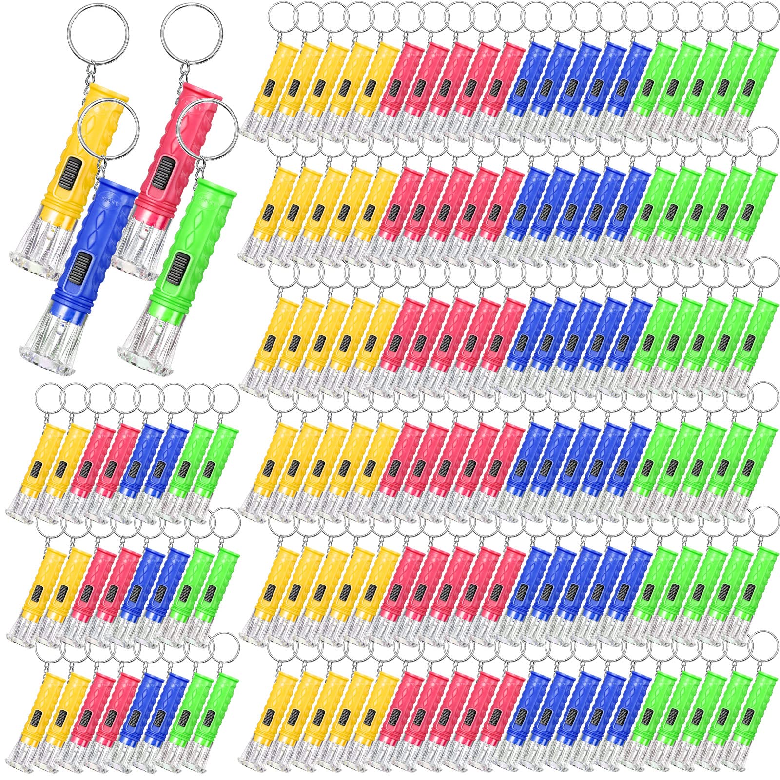 Jexine 150 Pcs Flashlight Keychain, Assorted Colors Portable LED Flashlight, Handheld Plastic Keychain Flashlights, LED Key Chai