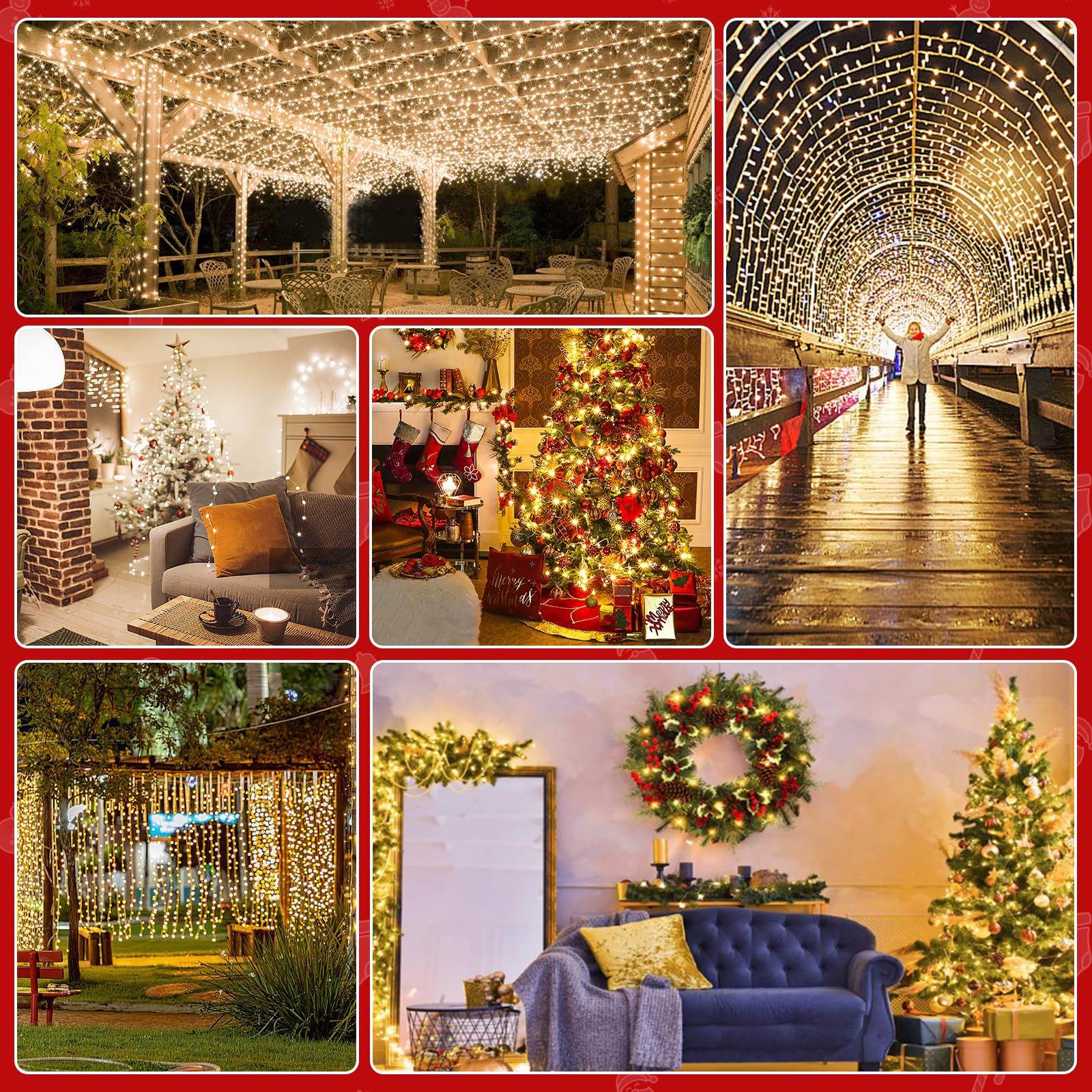 Areker 164Ft 2000Led Christmas Lights Outdoor Indoor  Green Wire Christmas Day String Lights Plug In  Ultra Bright 8 Modes Waterproof Fairy Lights For Xmas Tree Party Wedding Decoration  Warm White