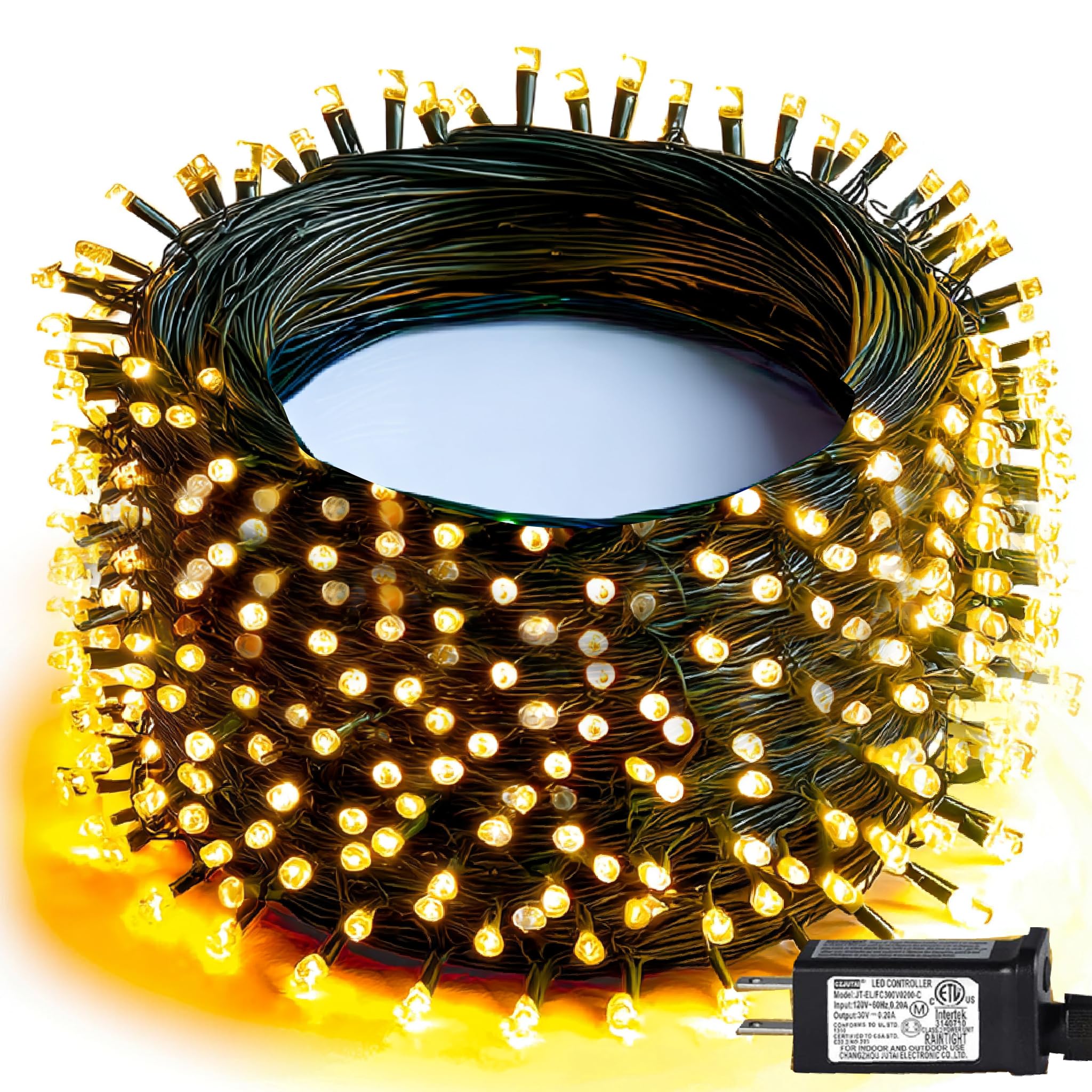 Dazzle Bright Christmas String Lights  600 Led 196 Ft Waterproof Green Wire String Lights With 8 Lighting Modes Timer  Christmas Decorations Outdoor For Party Yard Garden Xmas Tree Decor  Warm White