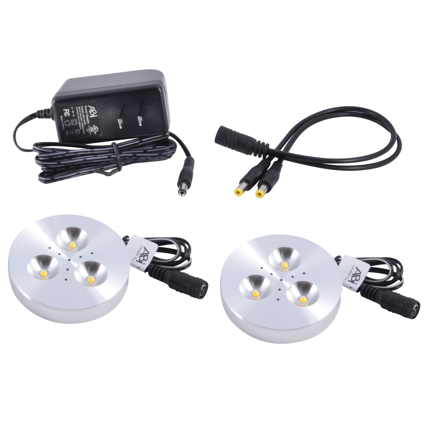 ABI 2X LED Puck Light Kit, 240lm, Cool White 6000K, Stainless Steel, Model PUCKKIT-I, Under Cabinet Lighting