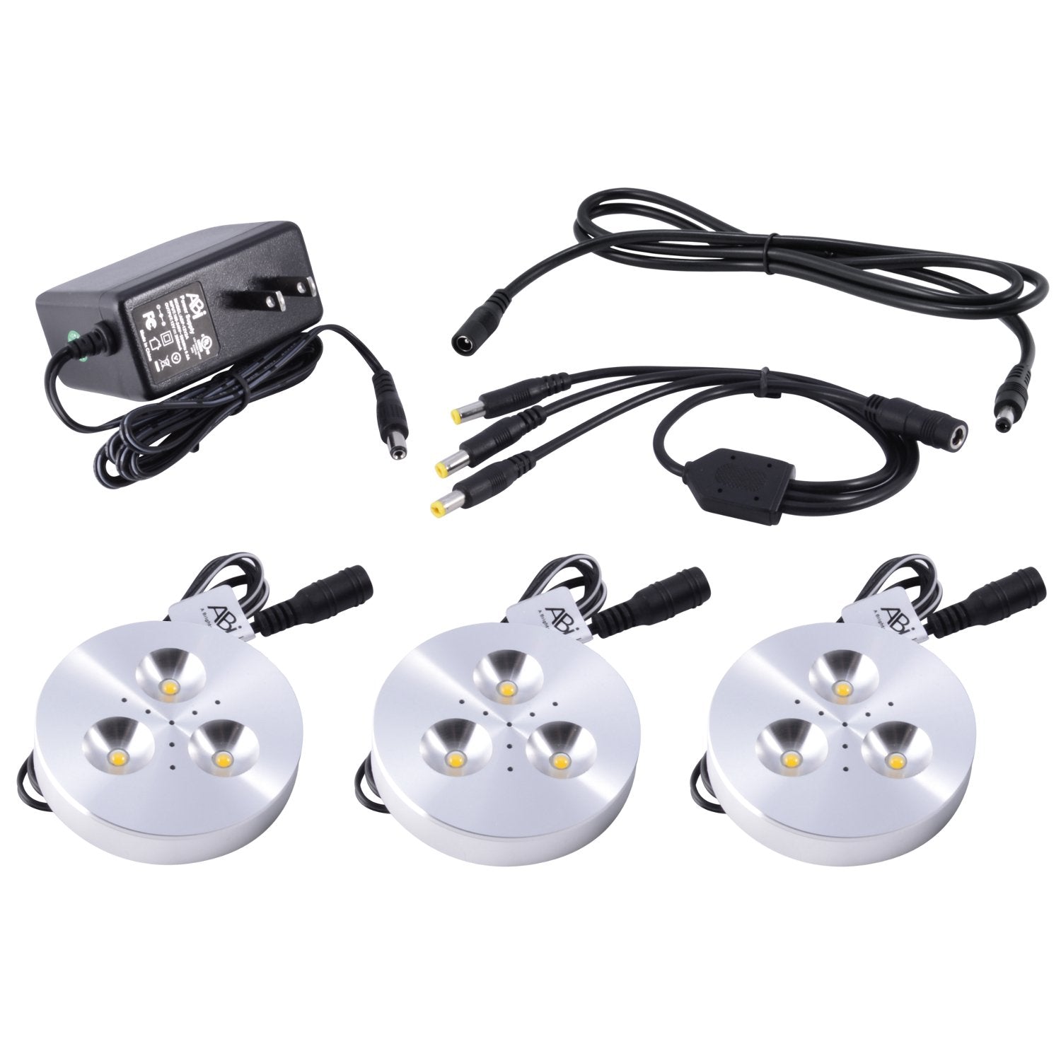 ABI 3W LED Puck Light Kit, 240lm, Warm White 2800K, Stainless Steel, 3-Puck Kit, Model PUCKKIT-G
