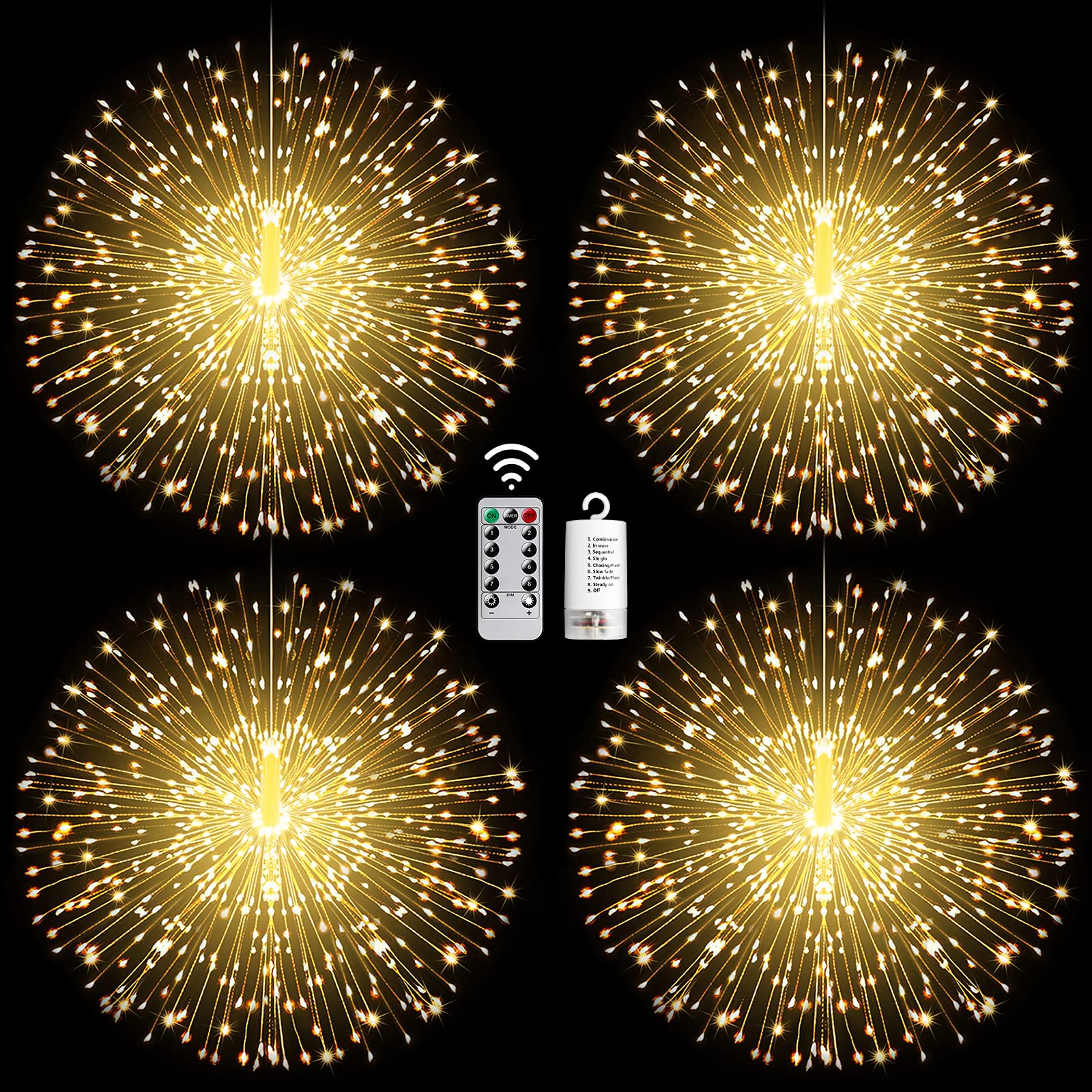 2 Pack Bursting Star String Lights Christmas Lights, 225 LED 8 Modes Dimmable with Remote Control, Waterproof Copper Wire Decora