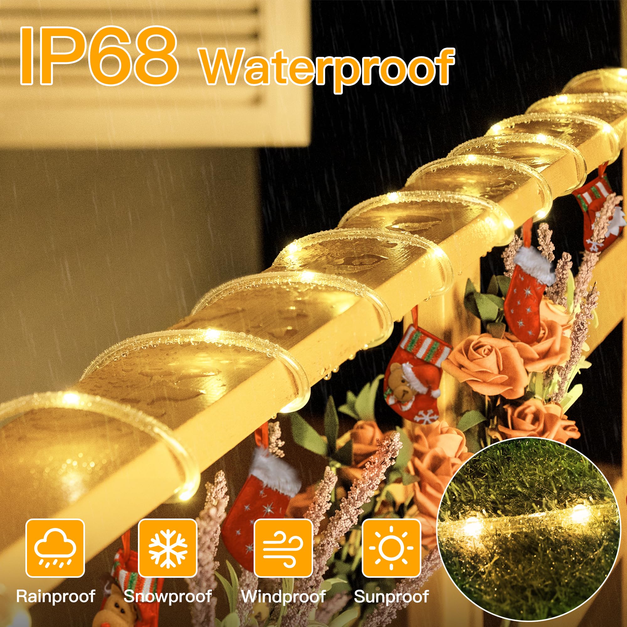 Ollny Rope Lights 33Ft 100 Led, Usb Warm White String Lights With Remote, 8 Modes Ip68 Waterproof Timer Fairys Lights For Indoor Outdoor Bedroom House Party Christmas Decorations