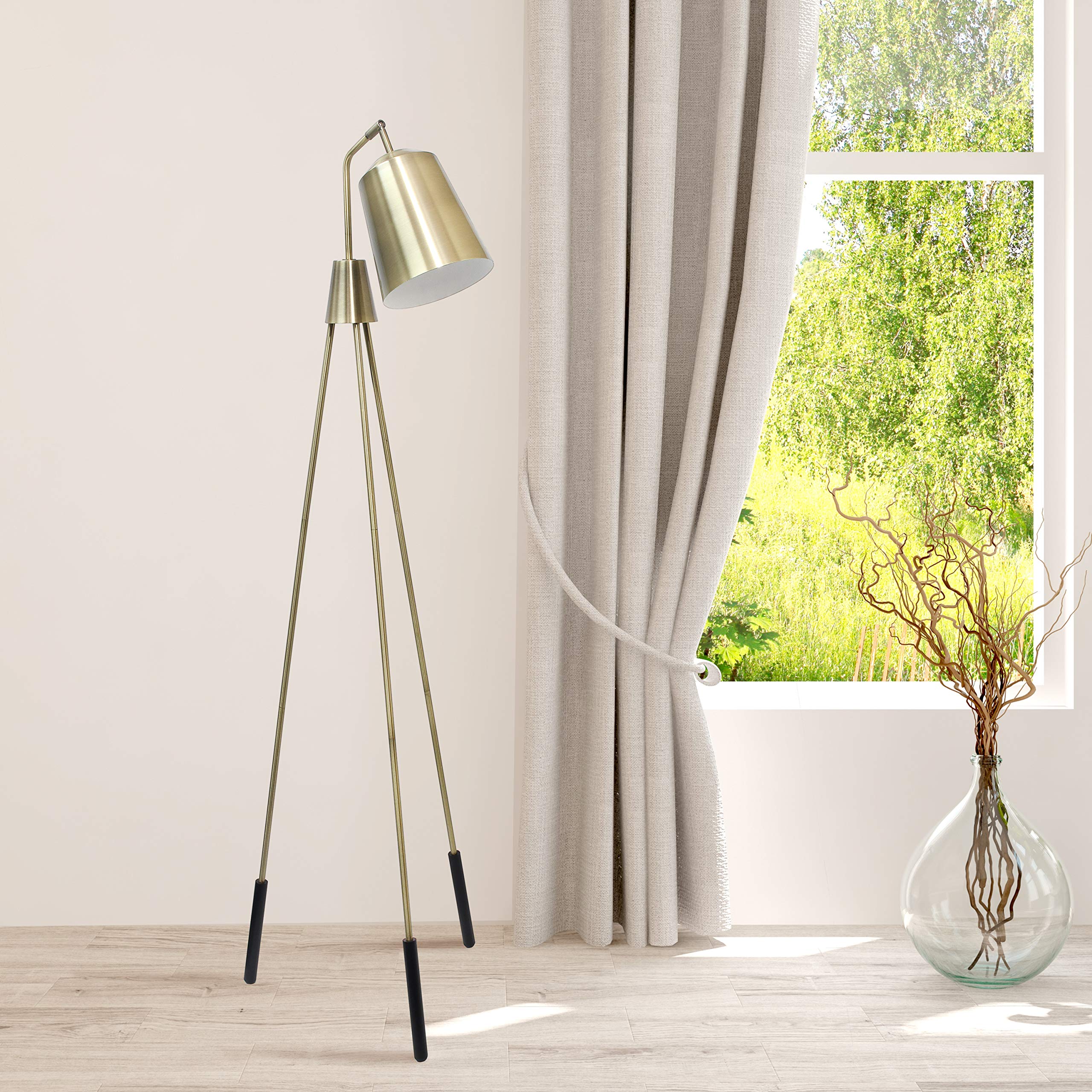 Elegant Designs LF1025-ABS Antique Brass Floor Lamp, 26inL x 20inW x 65inH, Metal, Three Legged, Shifting Shade