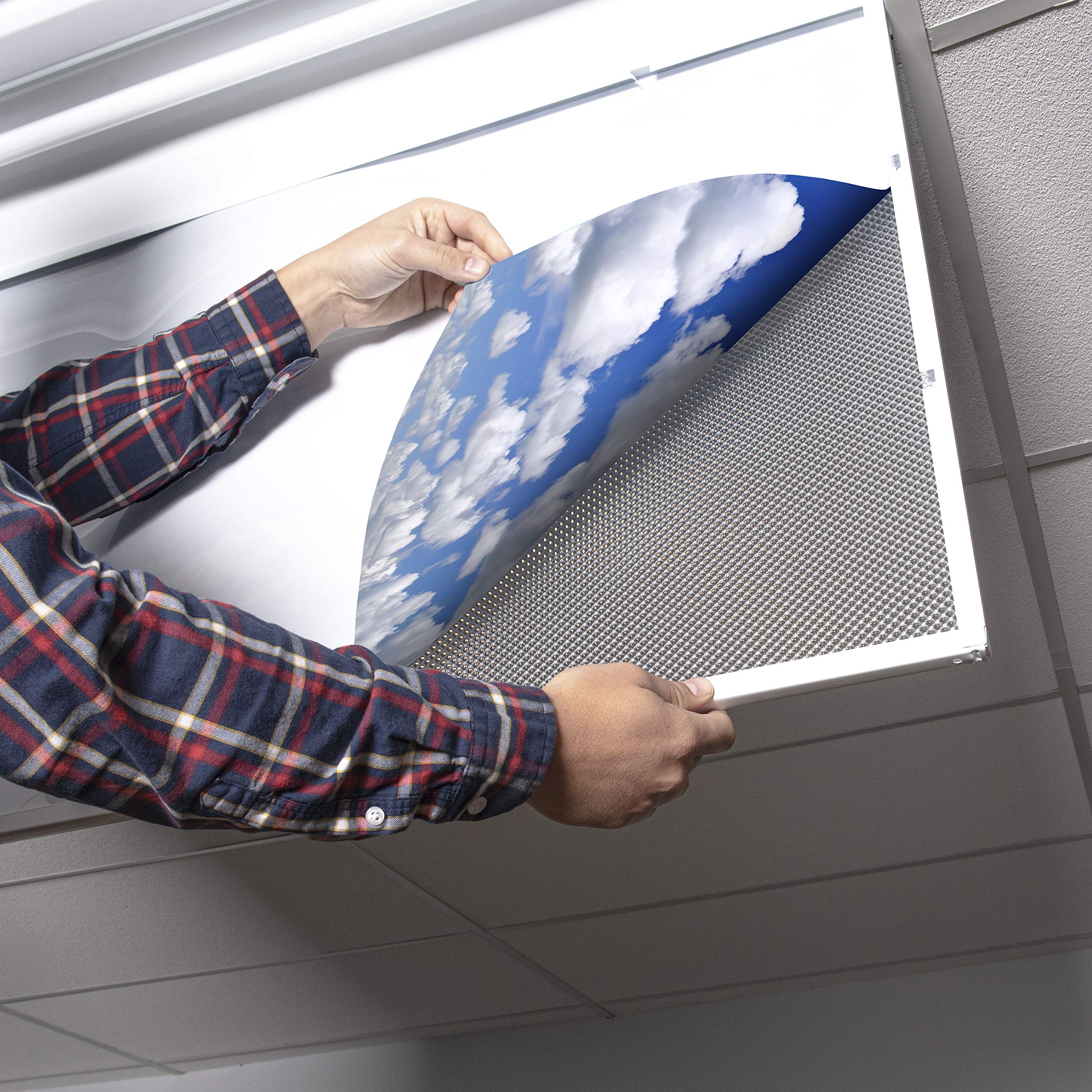 Fluorescent Light Cover For Classroom Ceiling Lights Clouds - Premium Backlit Film Insert 2X4 (22.38&quot;X46.5&quot;) Florescent Fixture (Pack Of 1) School, Office, Sensory, Improve Focus, Eliminate Headaches