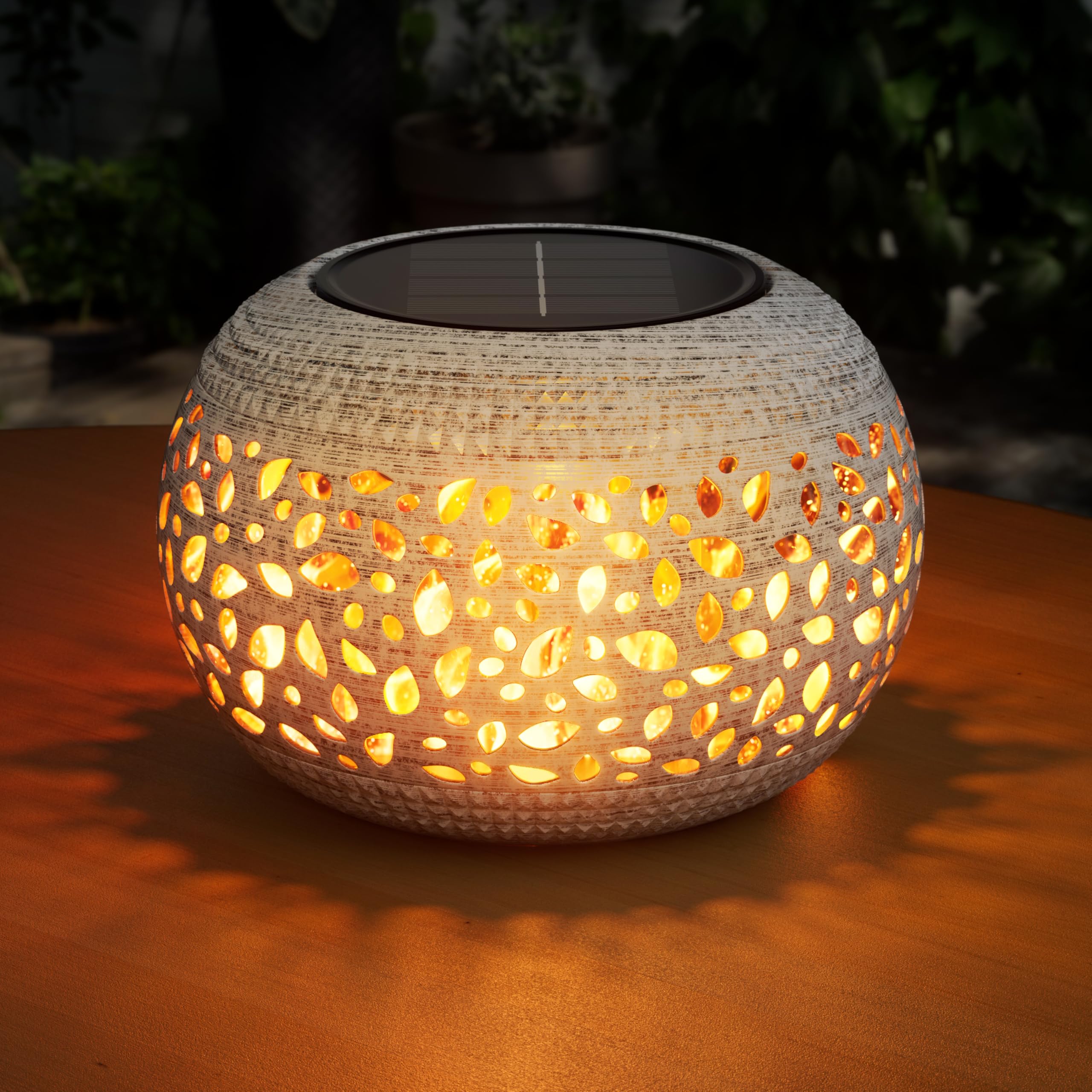 Solar Lanterns Outdoor Waterproof Table Lights: Upgraded Flickering Flame Solar Lights, Decorative White Metal Lantern Garden De