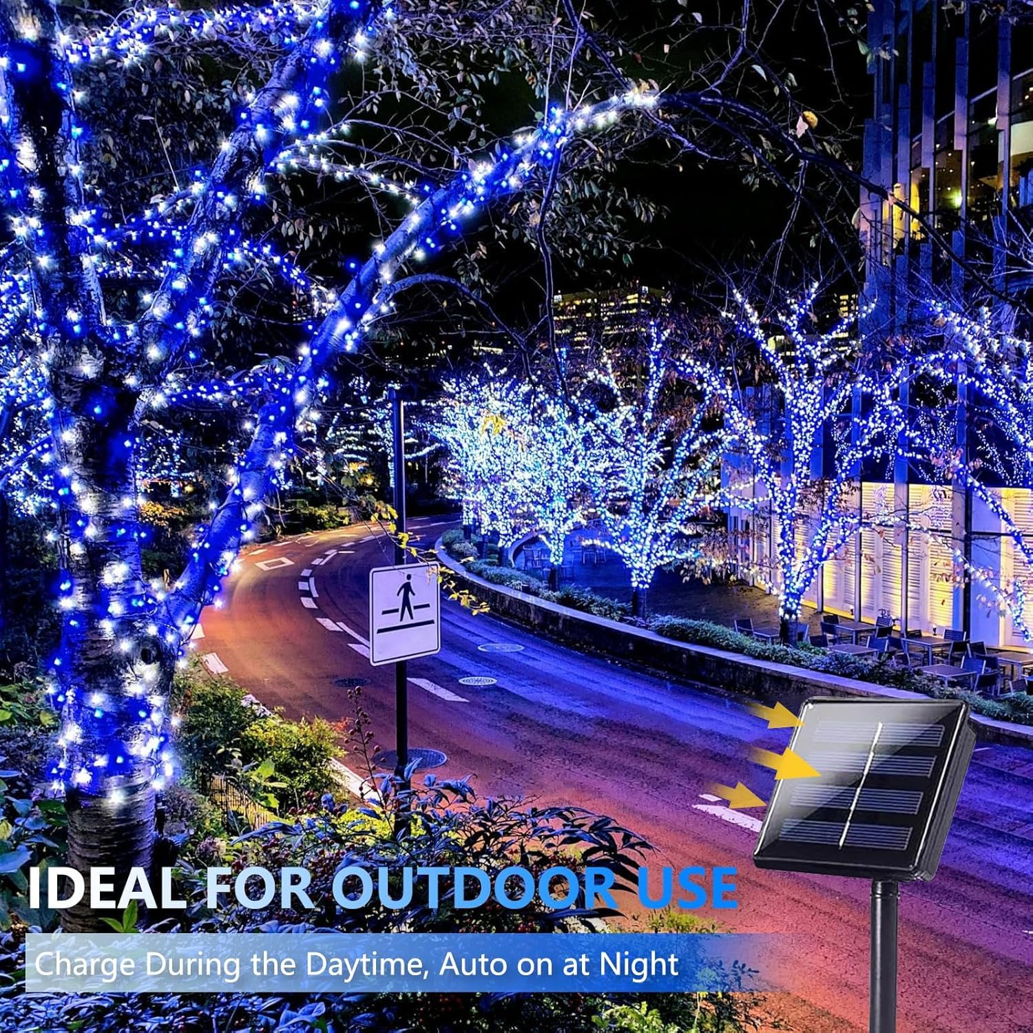 4 Pack 180Ft Solar Christmas Lights Outdoor Waterproof  Super Bright 320 Led Solar String Lights With 8 Lighting Modes  Green Wire Twinkle Tree Light For Outside Xmas Party Decorations(Blue And White)