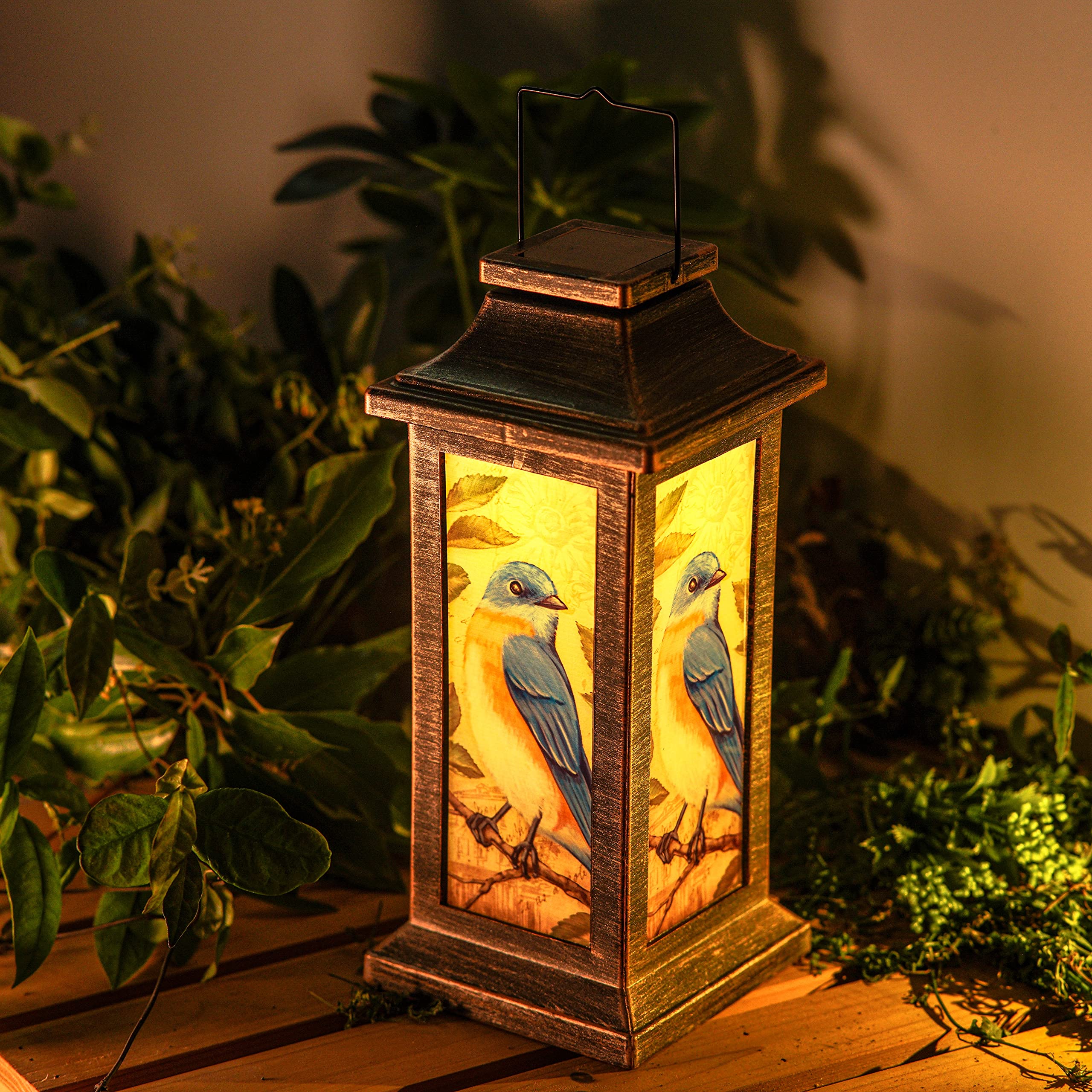 Dusvally Outdoor Solar Lantern - Waterproof Decorative Lamp, Blue Bird, 10&quot; H For Garden