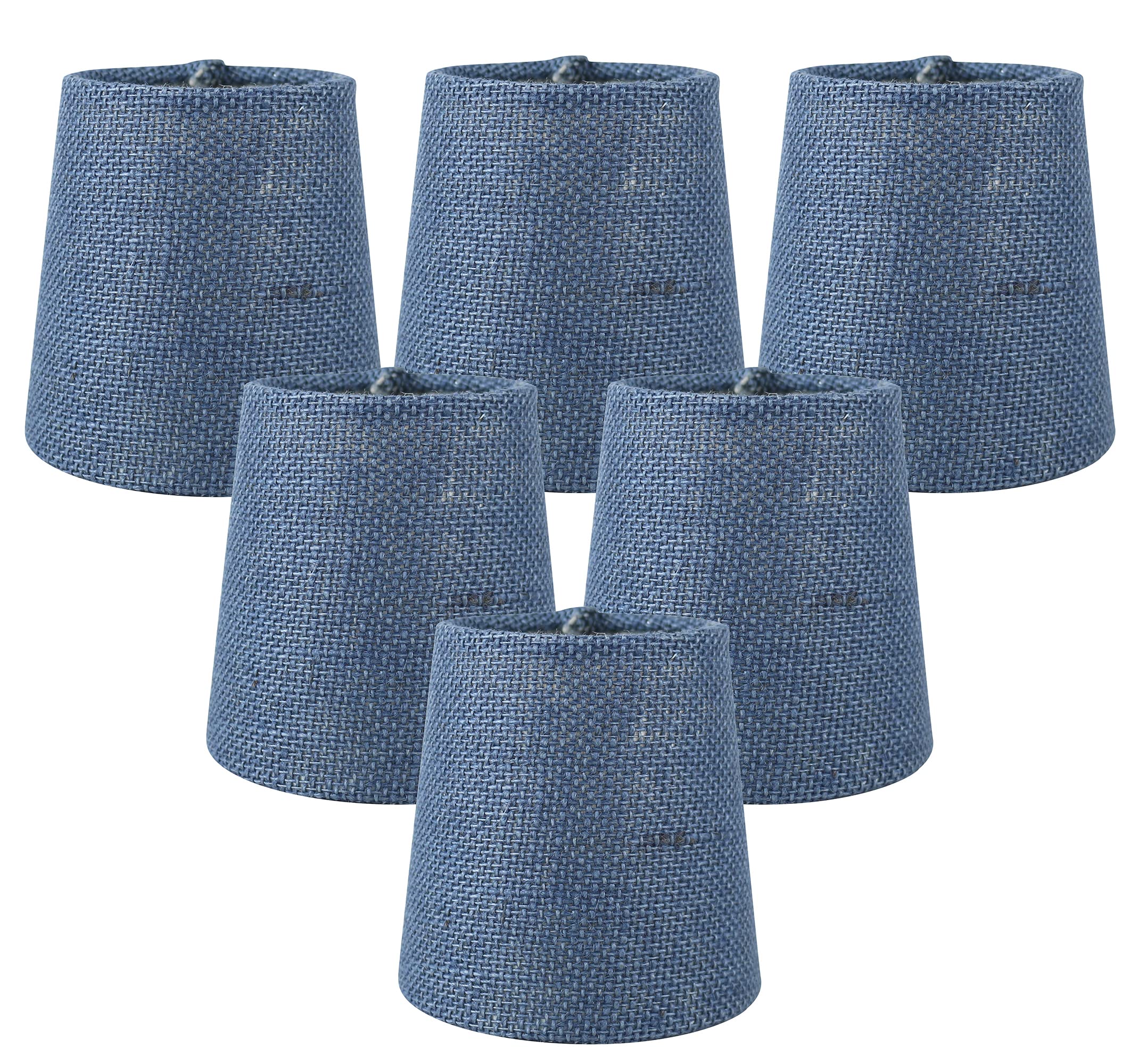 Meriville Set Of 6 Denim Blue Burlap Clip On Chandelier Lamp Shades, 3.5-Inch By 4.5-Inch By 4.5-Inch
