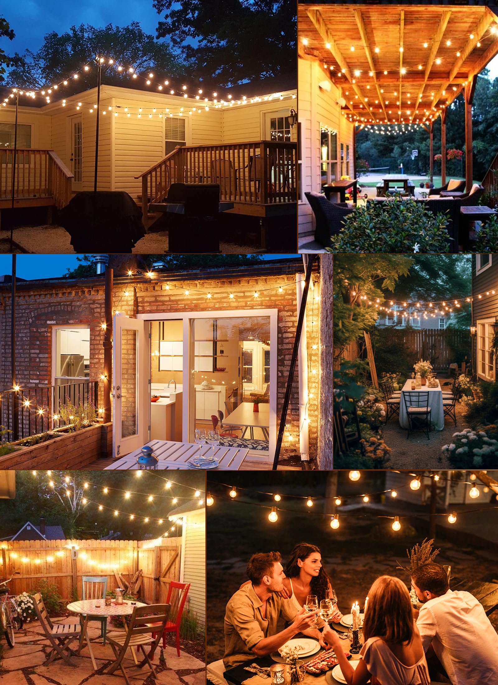 Brightown 200Ft Led Outdoor String Lights - 100 Dimmable Shatterproof Bulbs, Waterproof, Black - Perfect For Patio And Christmas Decorations