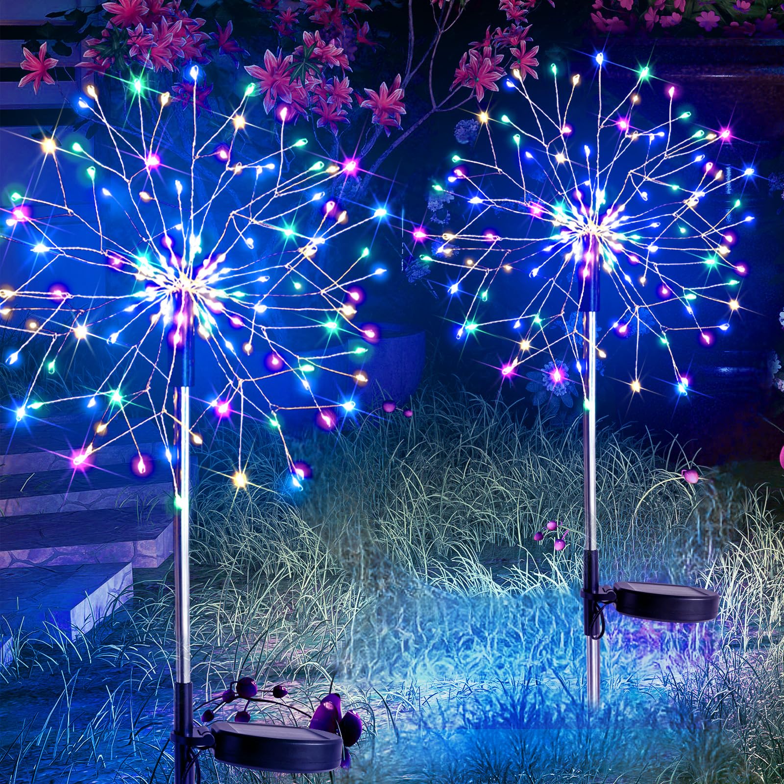 Suddus Solar Garden Lights Outdoor Waterproof Decorative, 2Pack 150Led Firework Lights, Solar Fairy Lights For Yard, Garden, Party, Patio, Pathway, Flowerbed - Multicolor