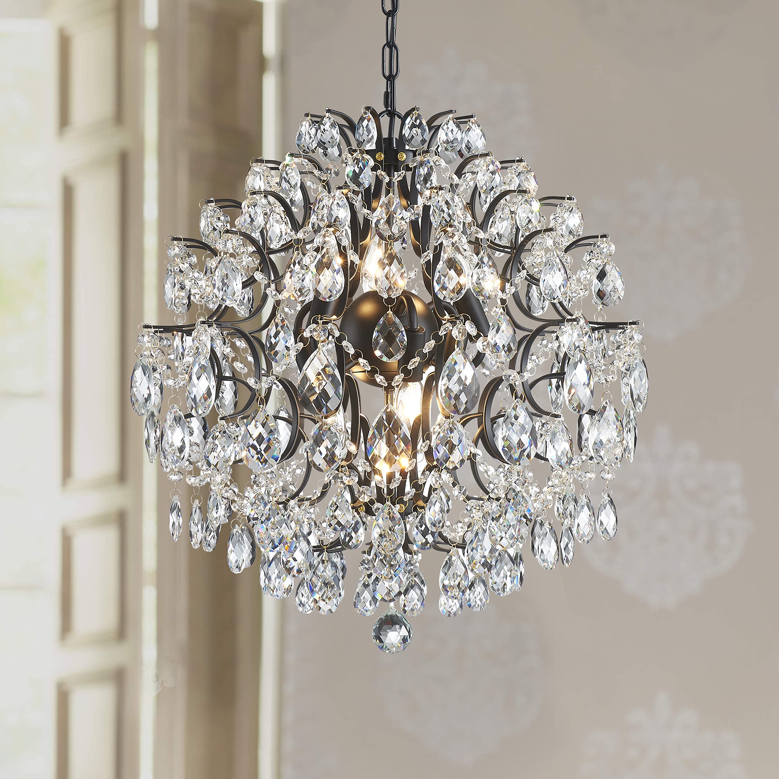 Bestier Modern Pendant Black Chandelier Crystal Raindrop Lighting Ceiling Light Fixture Lamp For Dining Room Bathroom Bedroom Li