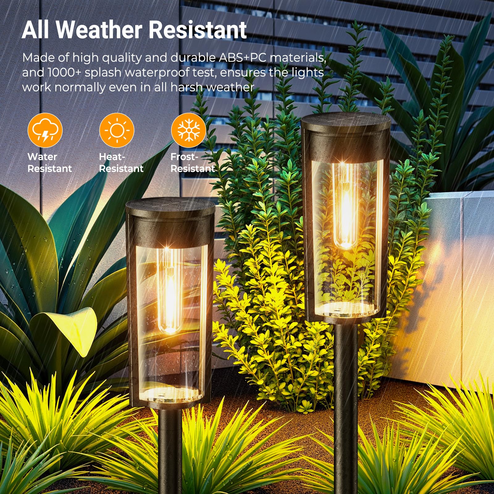 LETMY Solar Pathway Lights, 8 Pack, IP65 Waterproof, Black Body & Warm White Light, Model DC-001
