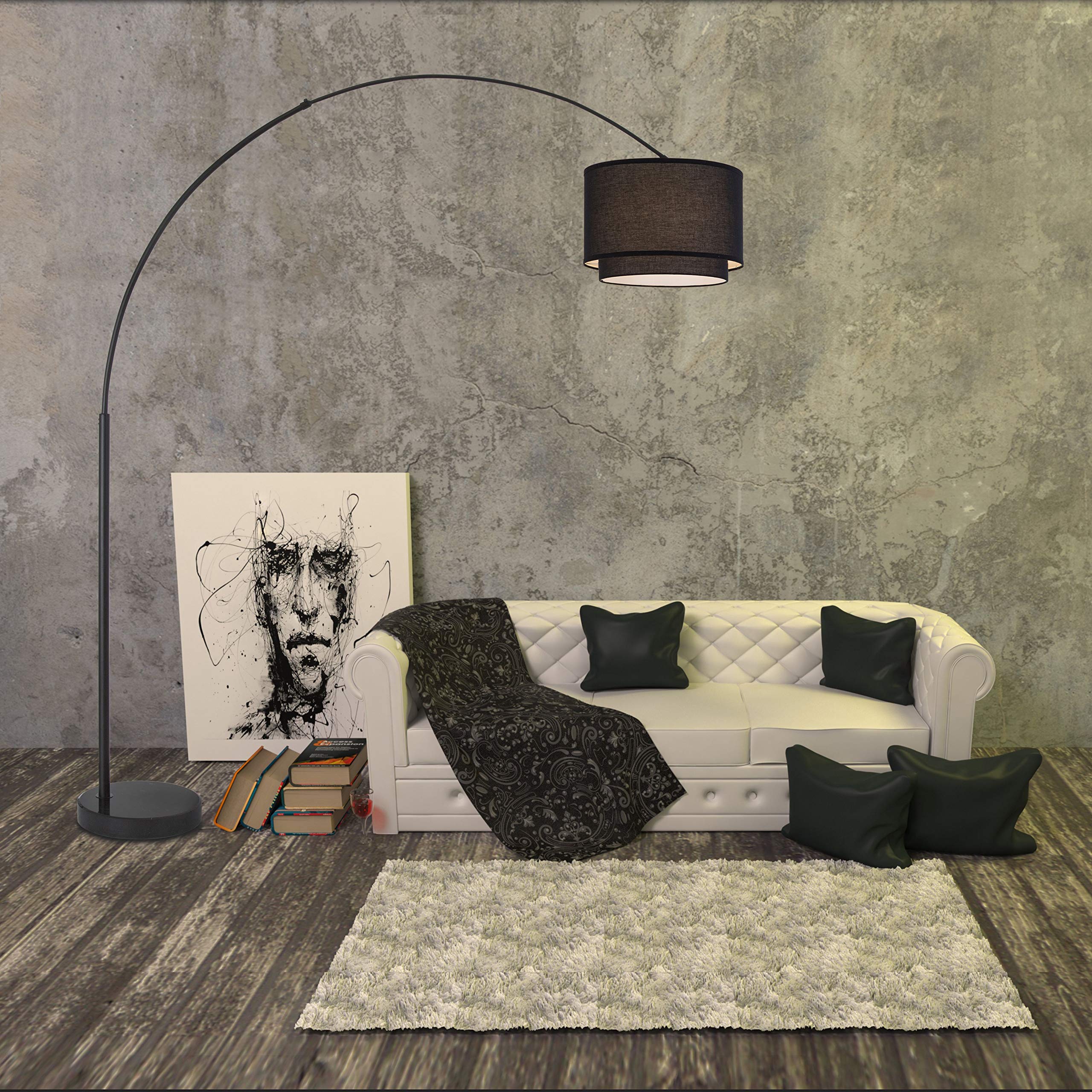 Major-Q Modern Floor Lamp - 81in Arc Tall Drum Shade - Black - Model 99-6938DS-BK - Ideal for Living Room, Dining, Bedrooms, Office Lighting