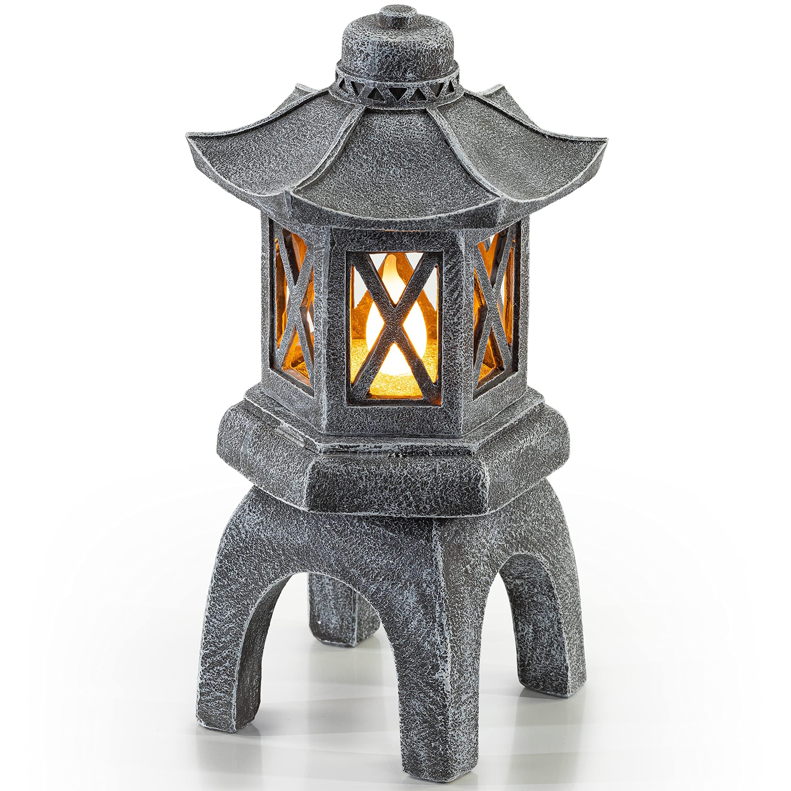 VP Home Solar-Powered Pagoda Garden Statue, Flickering LED Light, Durable Resin, 12inx7inx6in, Zen Garden Pagoda, Model SL857