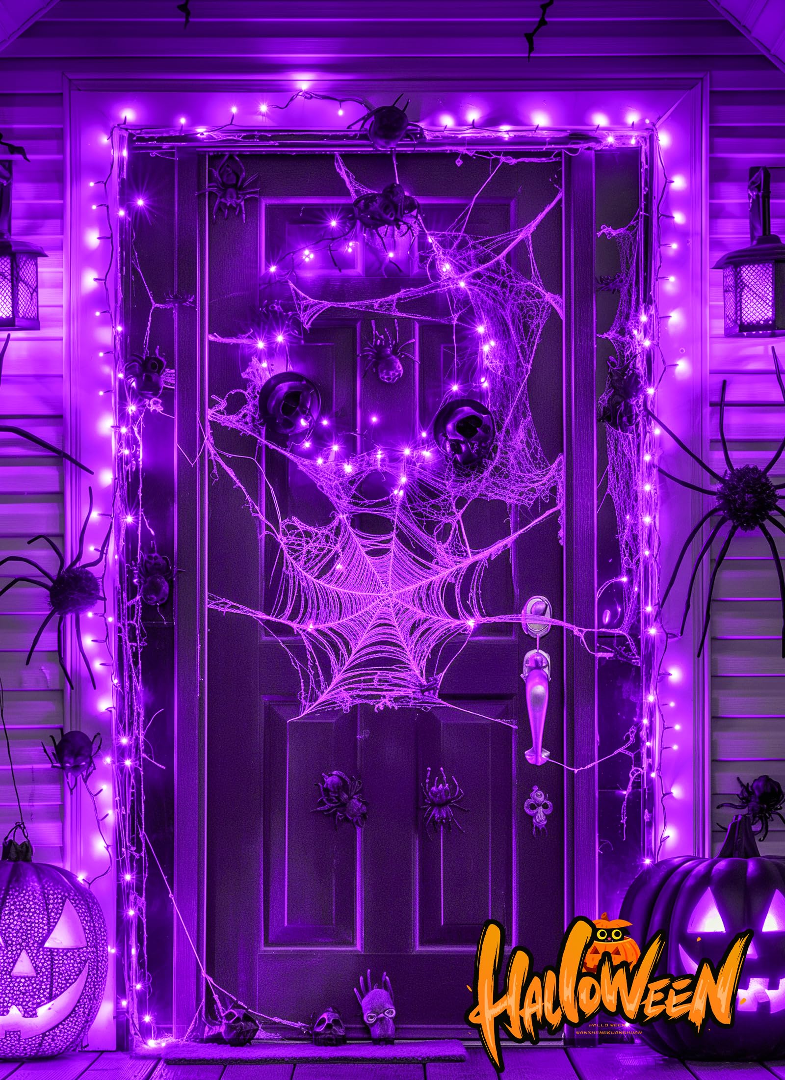 Brightown 10Ft 120 Led Halloween String Lights Battery Operated Outdoor, Purple Halloween Cluster Lights, 8 Modes Timer Waterproof Twinkle Fairy String Lights For Indoor Halloween Decorations