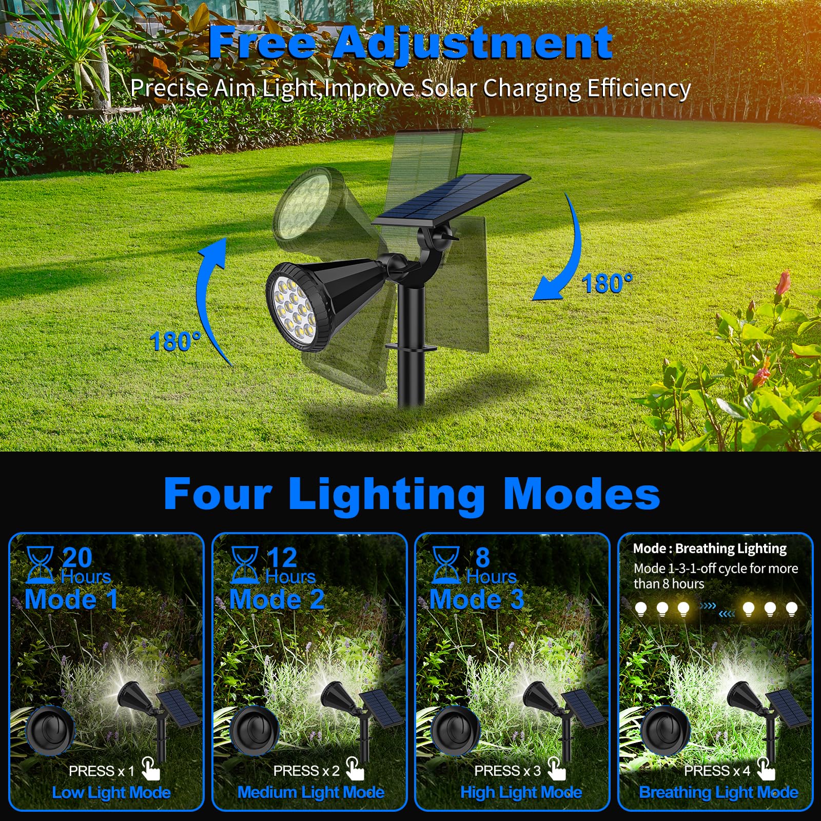 Katipeal Solar Spot Lights Outdoor [4 Modes /2 Pack] Waterproof Ip65 Solar Spotlights With Auto On/Off, 180 Adjustable Solar Pow
