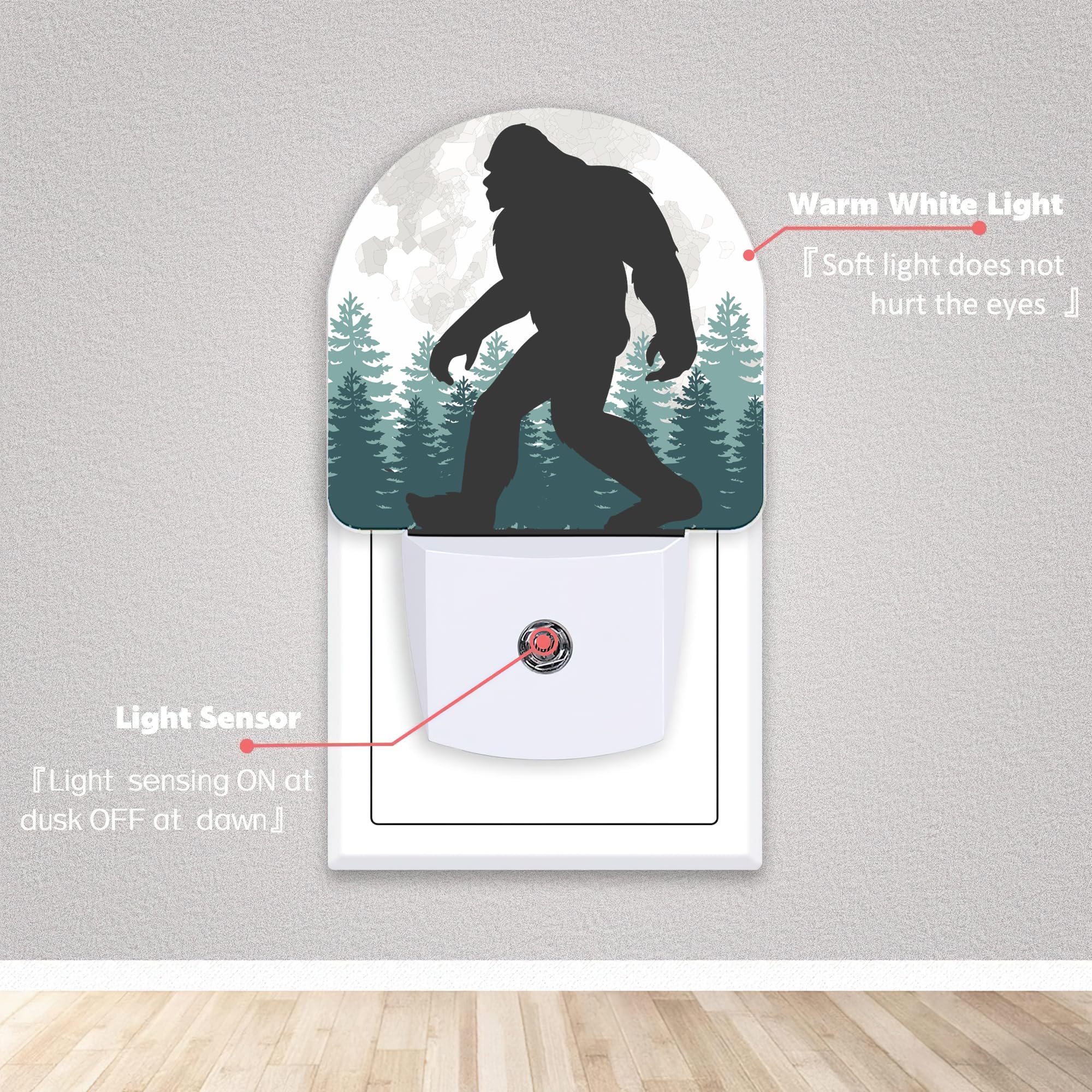 Axxitude Big Foot Forest Moon Night Lights Plug Into Wall For Girls Boys Room,Night Light Led Lamp Dusk To Dawn Sensor Round Lamp For Bedroom Bathroom Hallway Home Wall Decor Nightlight