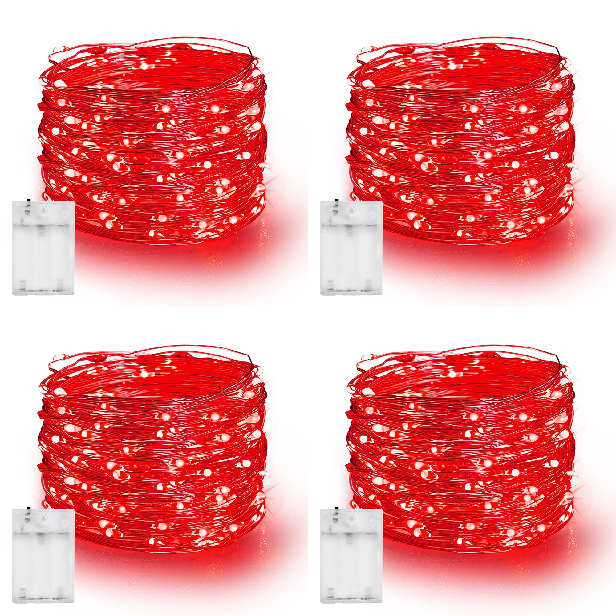Dazzle Bright Fairy Lights Battery Operated, 4 Pack Total 80FT 240LED Silver Wire Waterproof Battery Operated String Lights, Chr