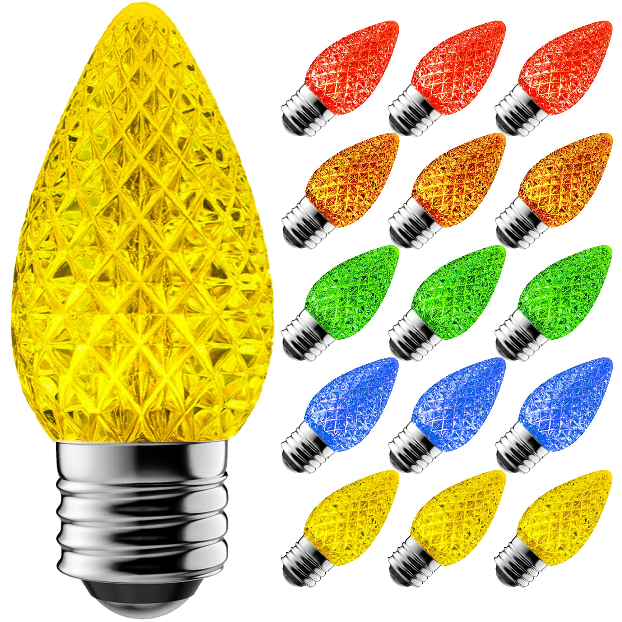 AJONIAM C7 Led Replacement Christmas Light Bulbs  25-Pack Shatterproof Led Bulbs with E12 Candelabra Base for String Lights  Waterproof & Dimmable Multicolor Christmas Village Bulbs