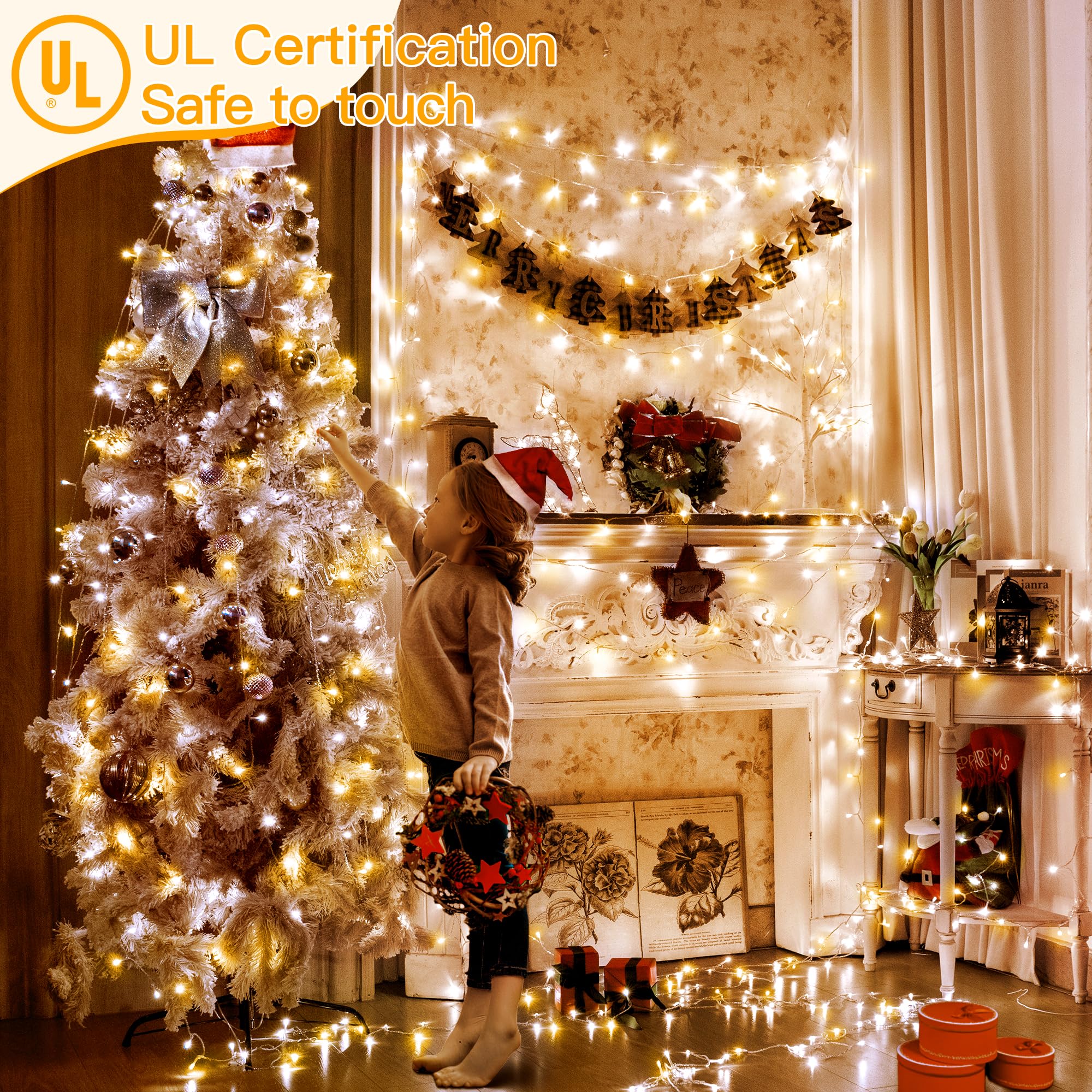 Ollny Warm White And Cool White Christmas Lights Waterproof  400Led 131Ft String Lights With Remote 3 Timer  Plug In 8 Modes Fairy Light For Xmas Tree Indoor Bedroom House Decorations