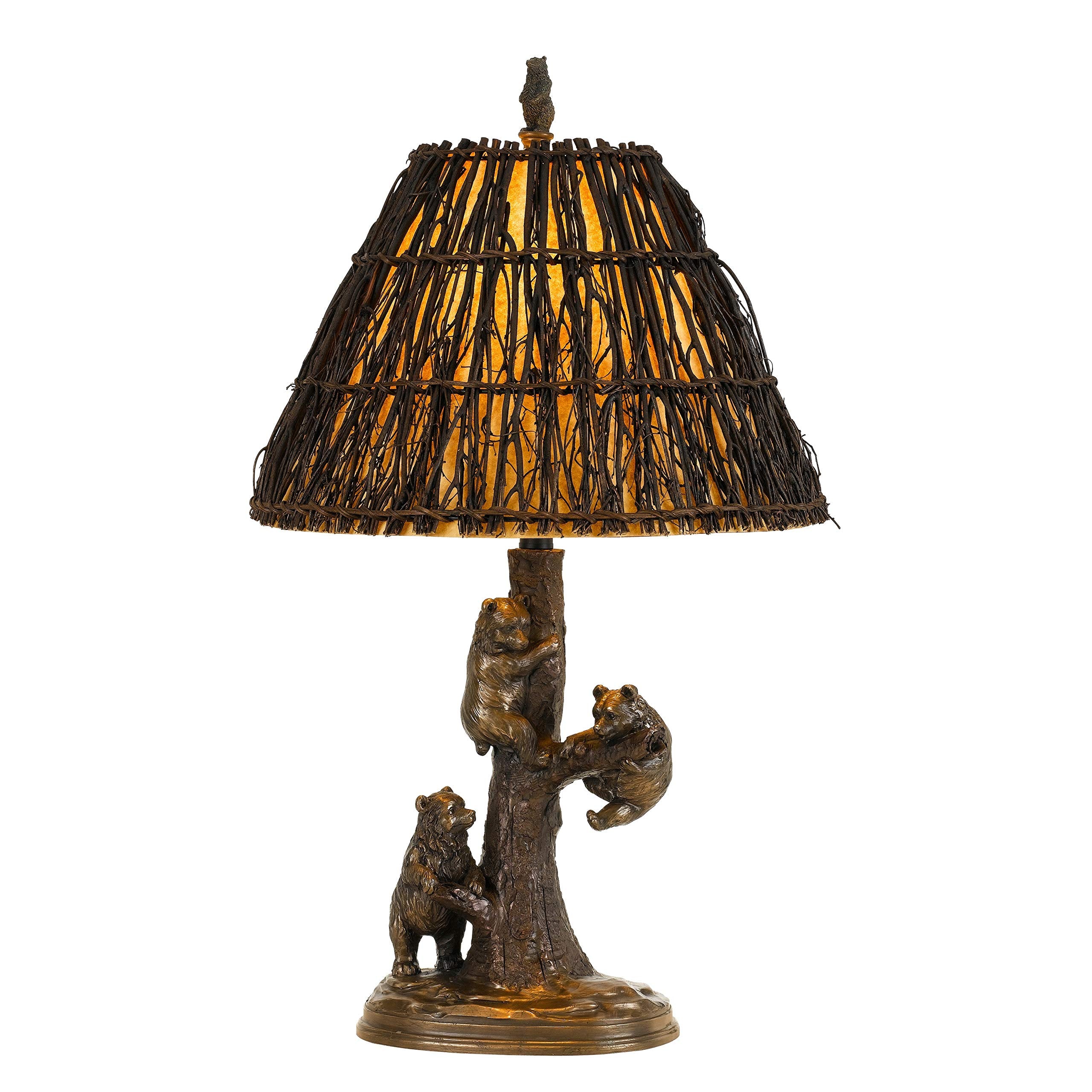 Benjara 150 Watt Resin Body Table Lamp With Bear Design And Twig Shade, Bronze