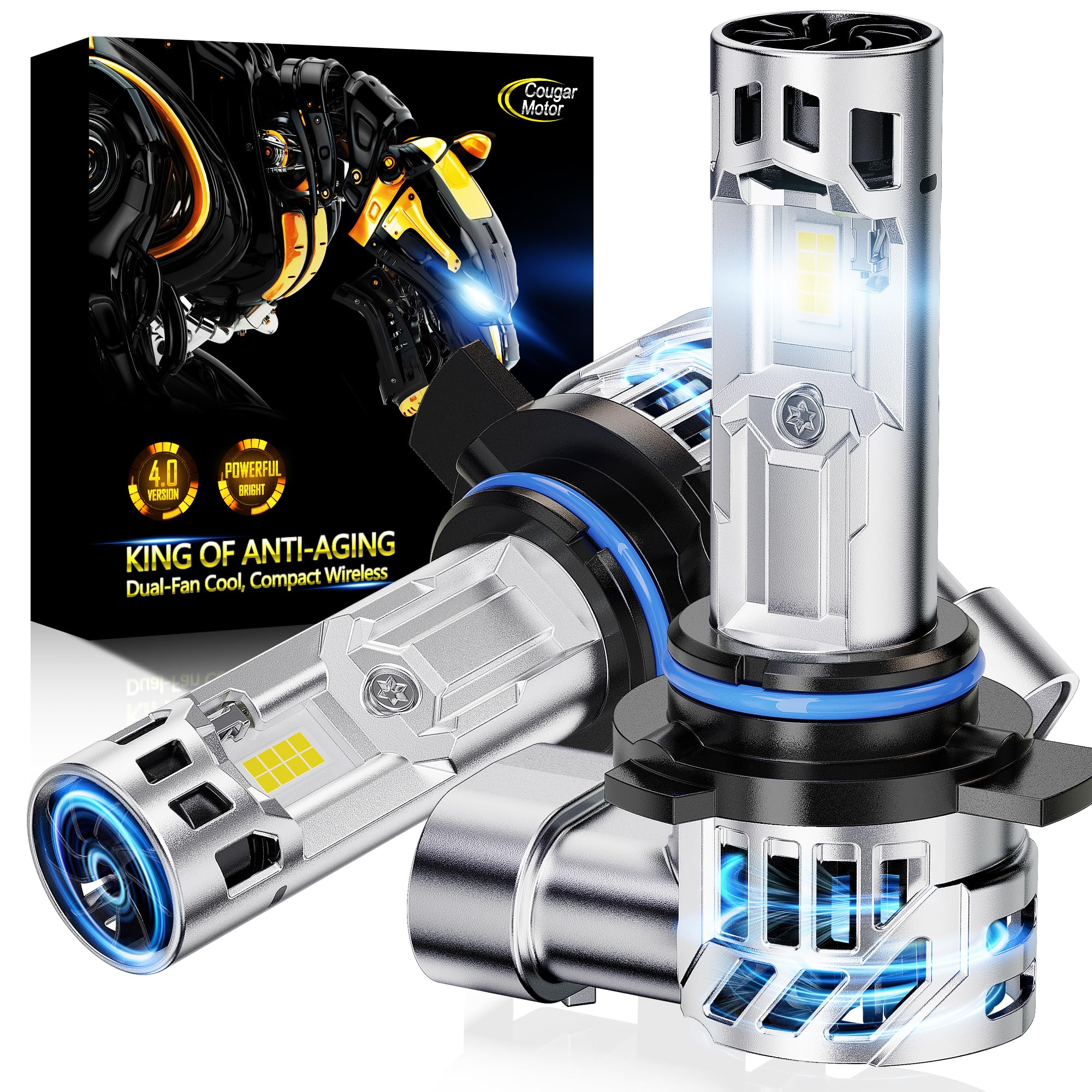 Cougar Motor Fog Bulbs 9012, 9012 Bulb with Dual Cooling Fan, 10X Brightness Real 1:1 Size, Long Lasting White Auxiliary Fog Lig